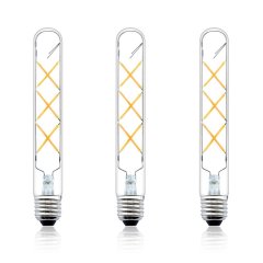 Dimmable T10 Tubular LED Filament Light Bulbs 6 Watts LED Tube Bulb Medium E26 Base 80 Watt Incandescent Equivalent (3-Pack)