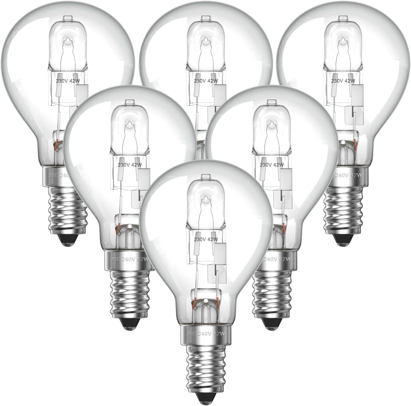 Klarlight 6 Pack E14 28W G45 Dimmable Halogen Bulb, Warm White 2700K Small Edison Screw Globe Halogen Bulb 240V, 40W Equivalent Classic Mini Globes Clear Round Light Bulbs