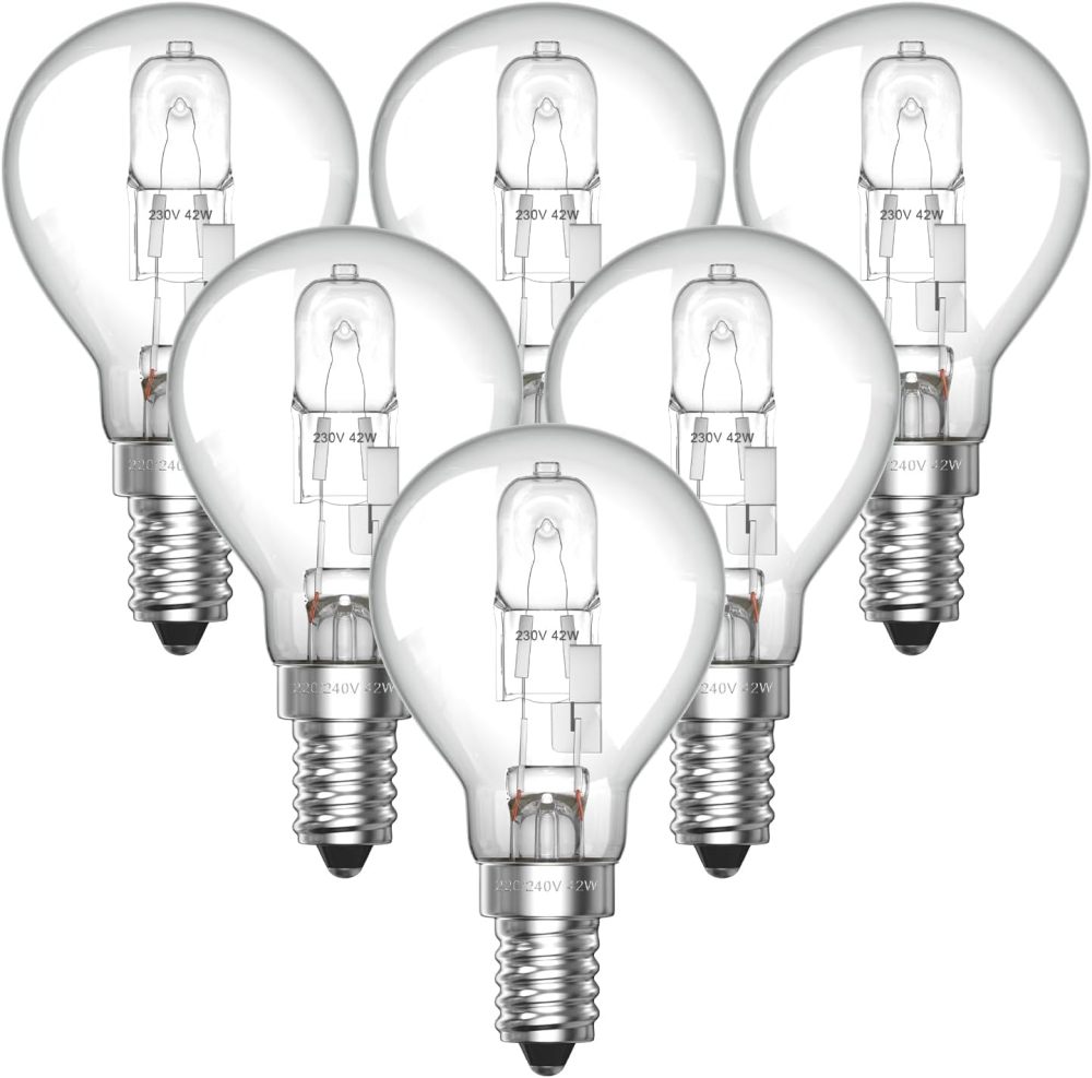 Klarlight 6 Pack E14 28W G45 Dimmable Halogen Bulb, Warm White 2700K Small Edison Screw Globe Halogen Bulb 240V, 40W Equivalent Classic Mini Globes Clear Round Light Bulbs