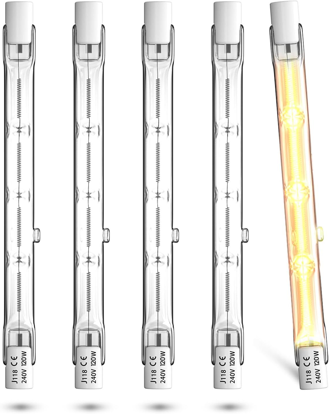 Lamptobe R7s Linear Halogen Bulb 118mm 120W, Dimmable J118 J Type Double Ended Floodlight Bulbs R7s LED Replacement 118mm Security Flood Halogen Light Bulbs Super Bright Warm White 2800K, 5-Pack