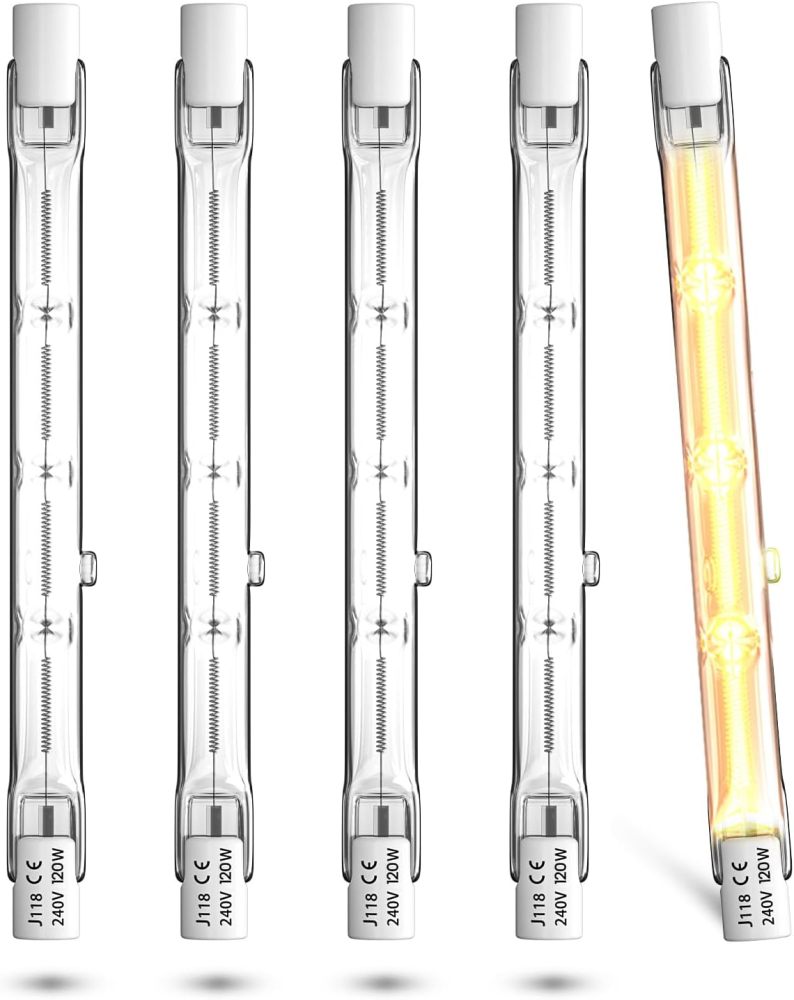 Lamptobe R7s Linear Halogen Bulb 118mm 120W, Dimmable J118 J Type Double Ended Floodlight Bulbs R7s LED Replacement 118mm Security Flood Halogen Light Bulbs Super Bright Warm White 2800K, 5-Pack