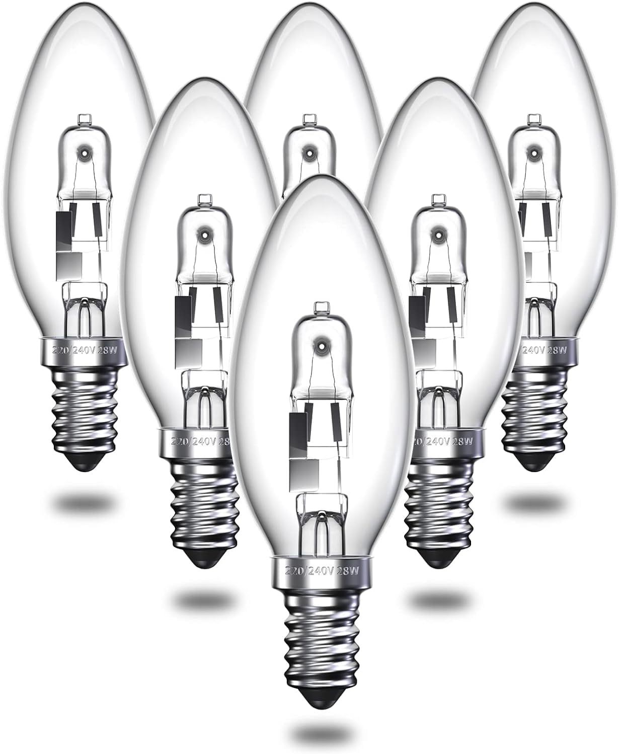 BrightArk 28W E14 Halogen Candle Bulbs, C35 E14 SES Small Edison Screw Bulb -Vintage Halogen Light Bulb for Chandelier Candle Light -Warm White 2700K - 310lm - Dimmable 6 Pack