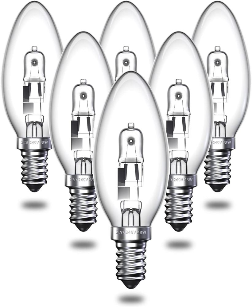 BrightArk 28W E14 Halogen Candle Bulbs, C35 E14 SES Small Edison Screw Bulb -Vintage Halogen Light Bulb for Chandelier Candle Light -Warm White 2700K - 310lm - Dimmable 6 Pack