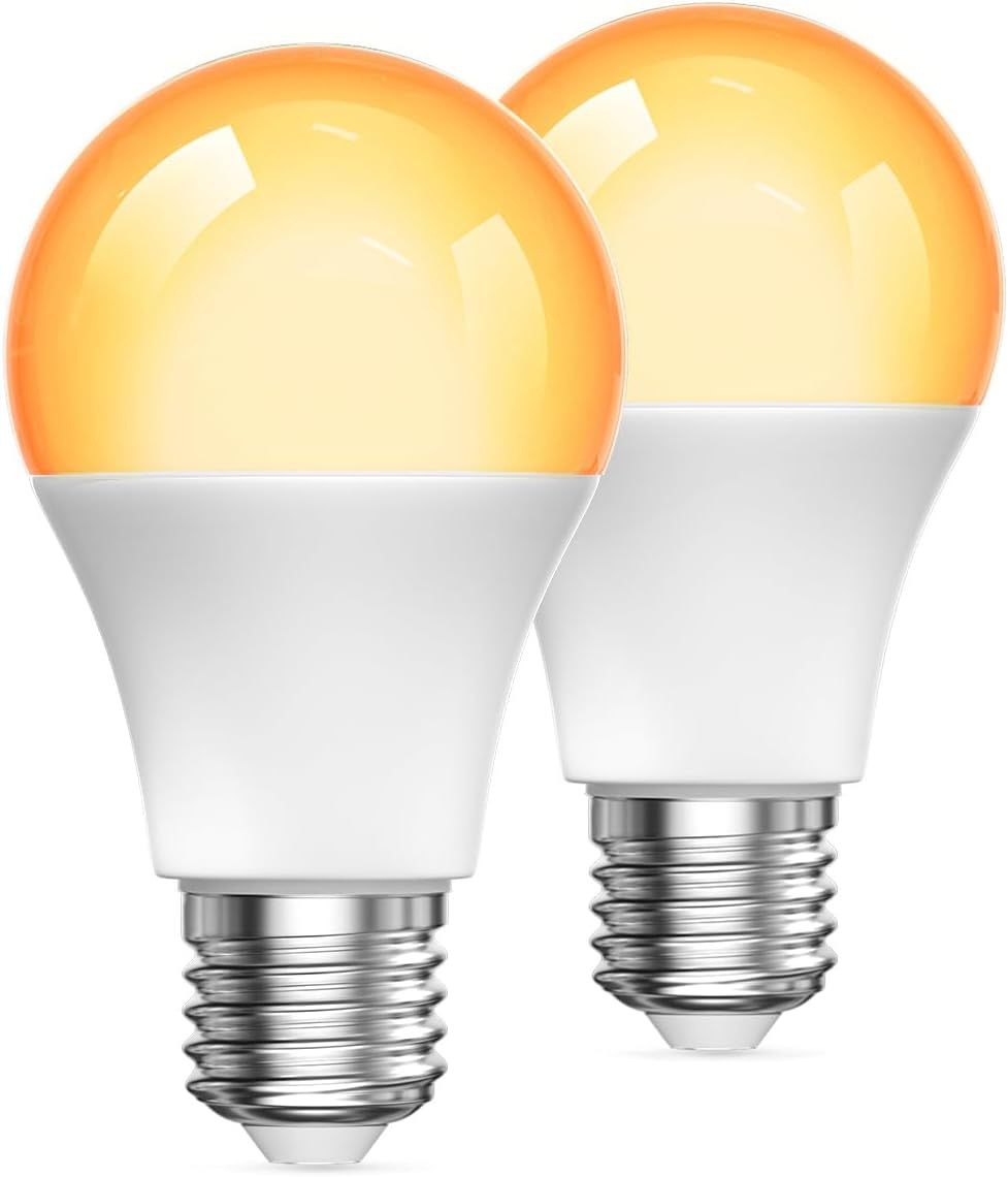 Aurahome 2000K Large Amber Hue Warm Light Globe ES GLS A19 E27 Screw in Bulb, 9W (60W Equivalent), Blue Light Blocking for Bedroom, Baby Nursery, 2 Pack