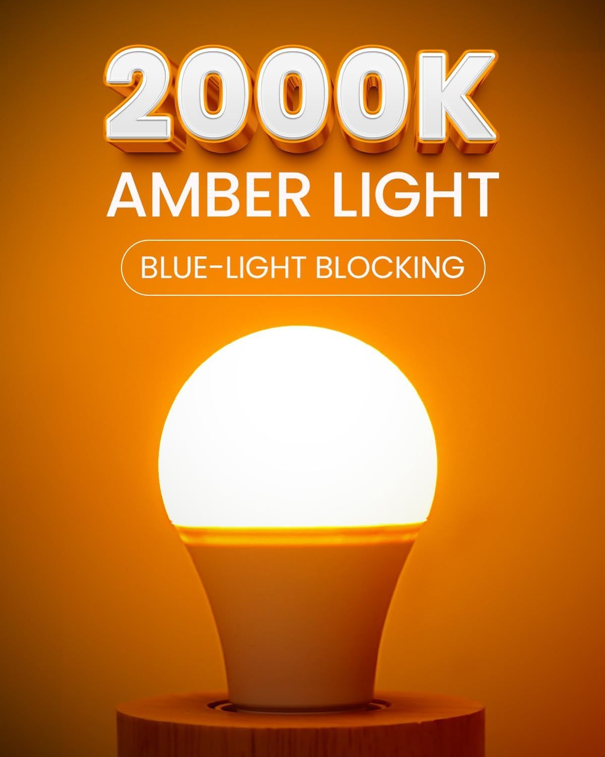Aurahome 2000K Large Amber Hue Warm Light Globe ES GLS A19 E27 Screw in Bulb, 9W (60W Equivalent), Blue Light Blocking for Bedroom, Baby Nursery, 2 Pack