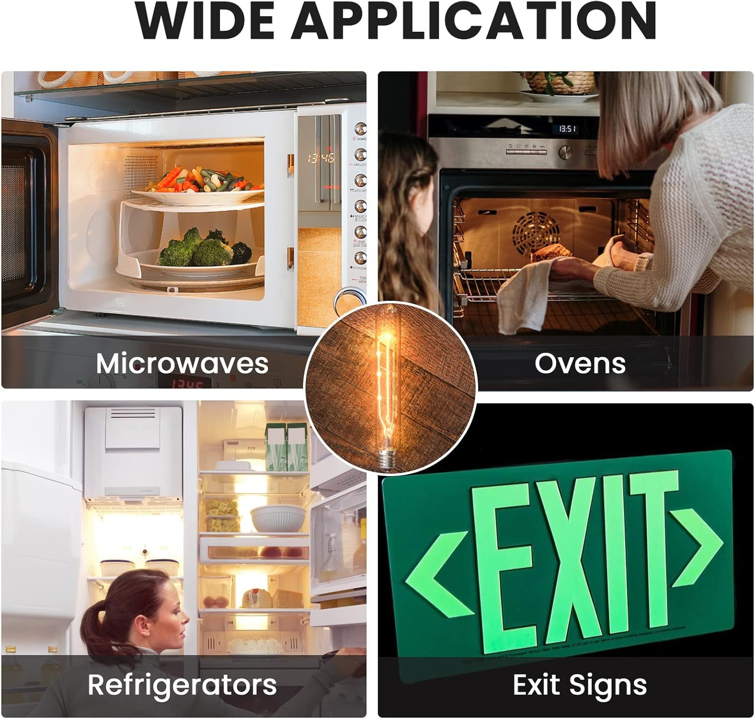Bonlux 40 Watt T6.5 Refrigerator Light Bulb Dimmable, 120V Intermediate Base E17 Clear Appliance Bulb 5.4In T6.5 Exit Sign Light Bulb, Freezer Light, Warm White 2700K, 2-Pack