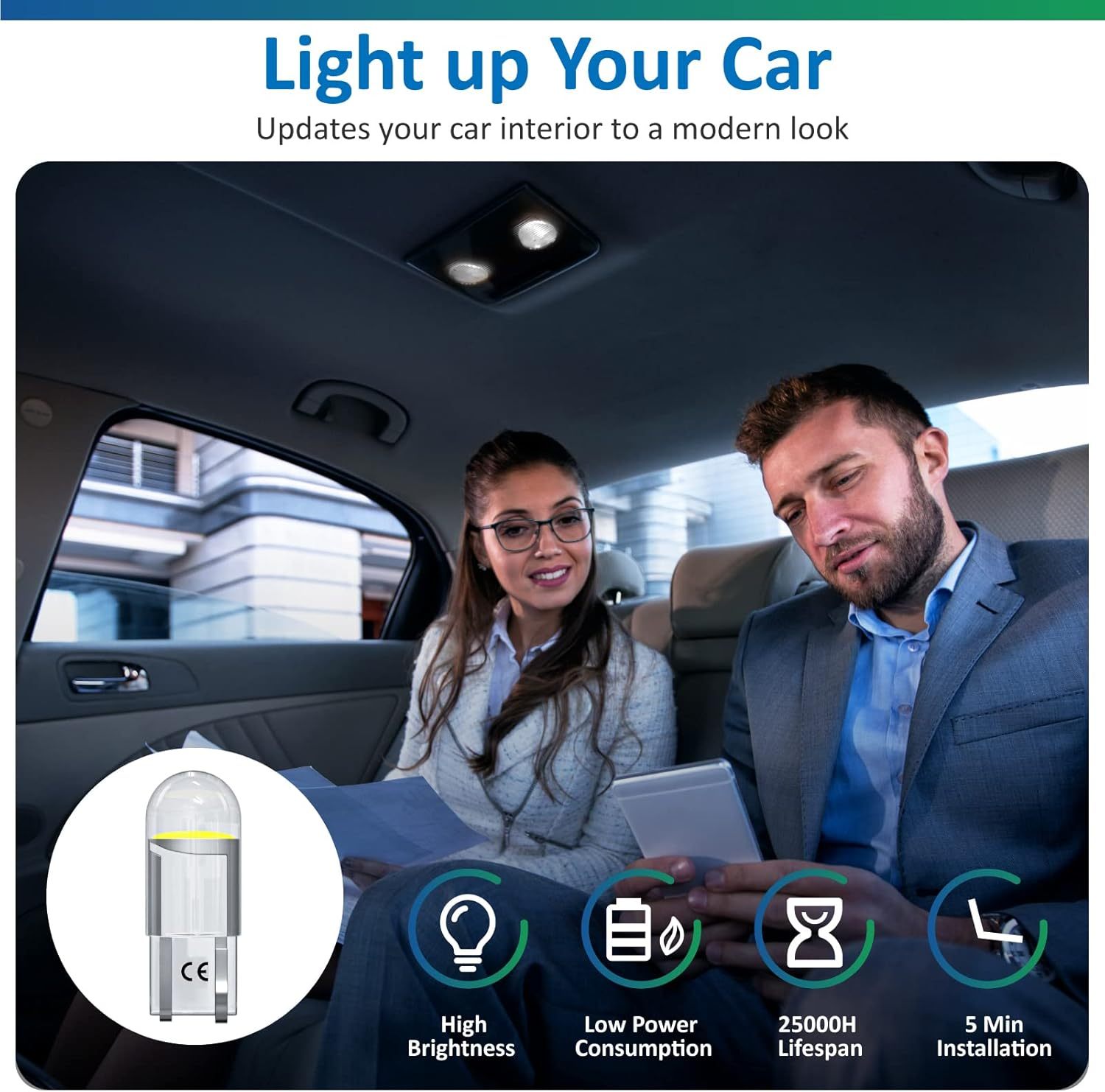 Bonlux T10 501 LED Bulbs W5W LED Bulb Car Bulb Car Light Bulbs LED Side Light Bulb Number Plate Bulb W5W 194 168 2825 Wedge Led Car Bulbs Interior Dome Map Door Light Bulb Cool White 6500K Pack of 12