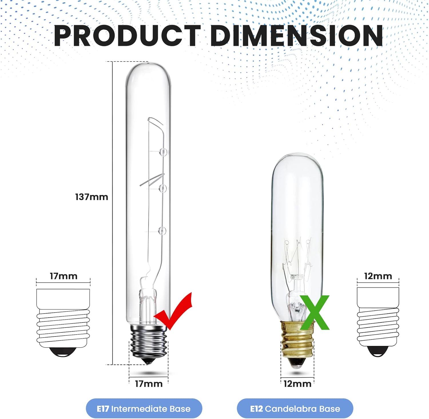 Bonlux 40 Watt T6.5 Refrigerator Light Bulb Dimmable, 120V Intermediate Base E17 Clear Appliance Bulb 5.4In T6.5 Exit Sign Light Bulb, Freezer Light, Warm White 2700K, 2-Pack