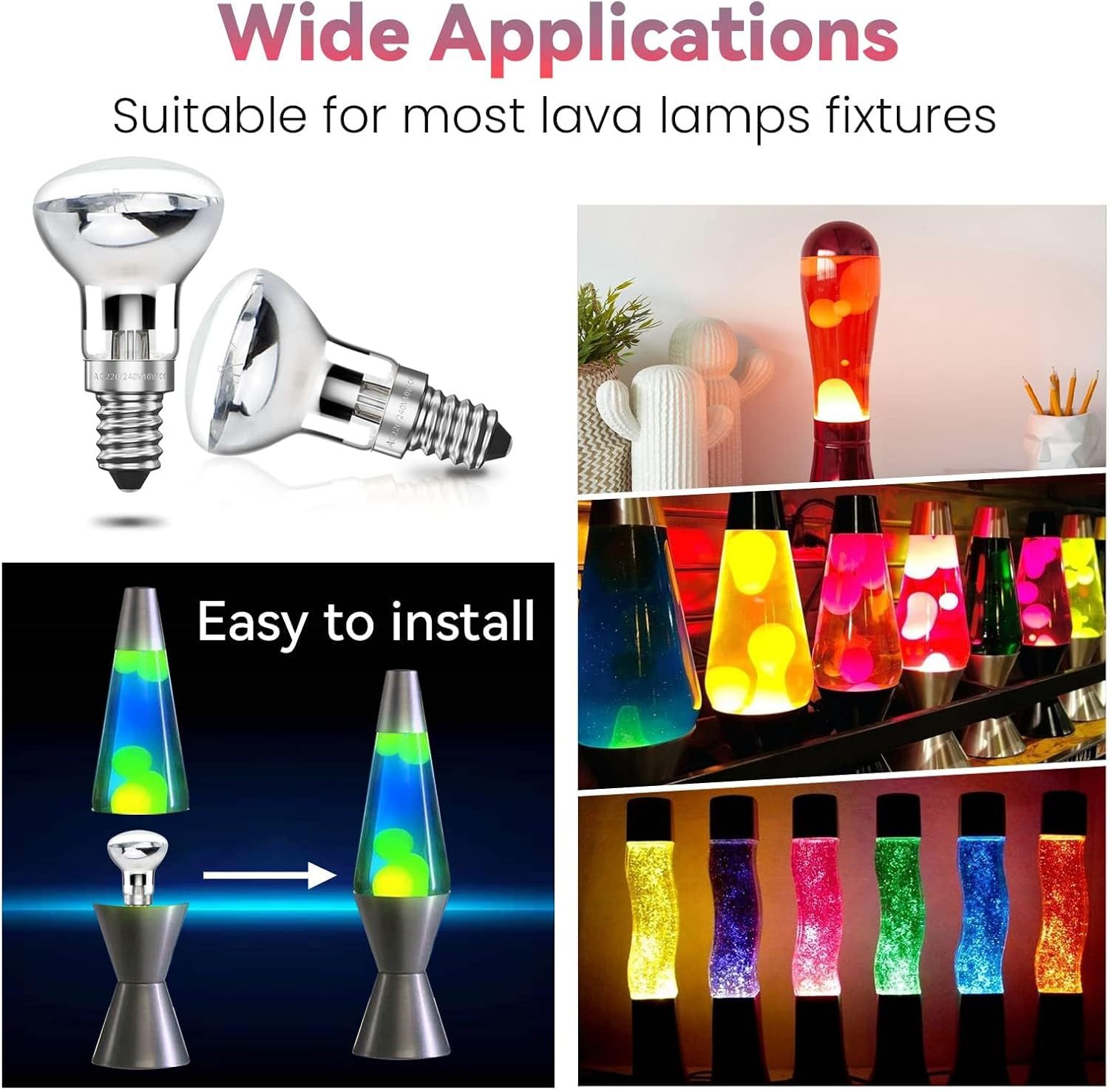 Bonlux R39 E14 Lava Lamps Bulbs 42W Dimmable Lava Light Bulb Small Edison Screw SES Warm White 2800K 240V Reflector Bulb Spot Lights 360° Wide Beam Angle (2-Pack)