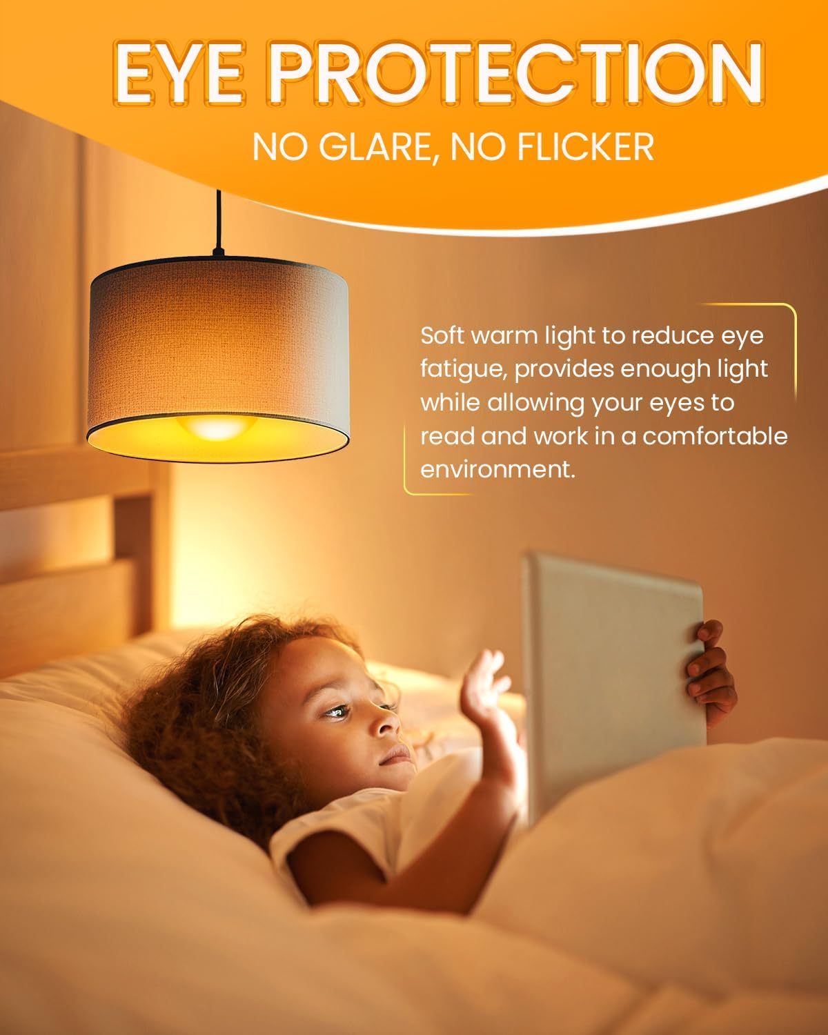 Aurahome 2000K Large Amber Hue Warm Light Globe ES GLS A19 E27 Screw in Bulb, 9W (60W Equivalent), Blue Light Blocking for Bedroom, Baby Nursery, 2 Pack