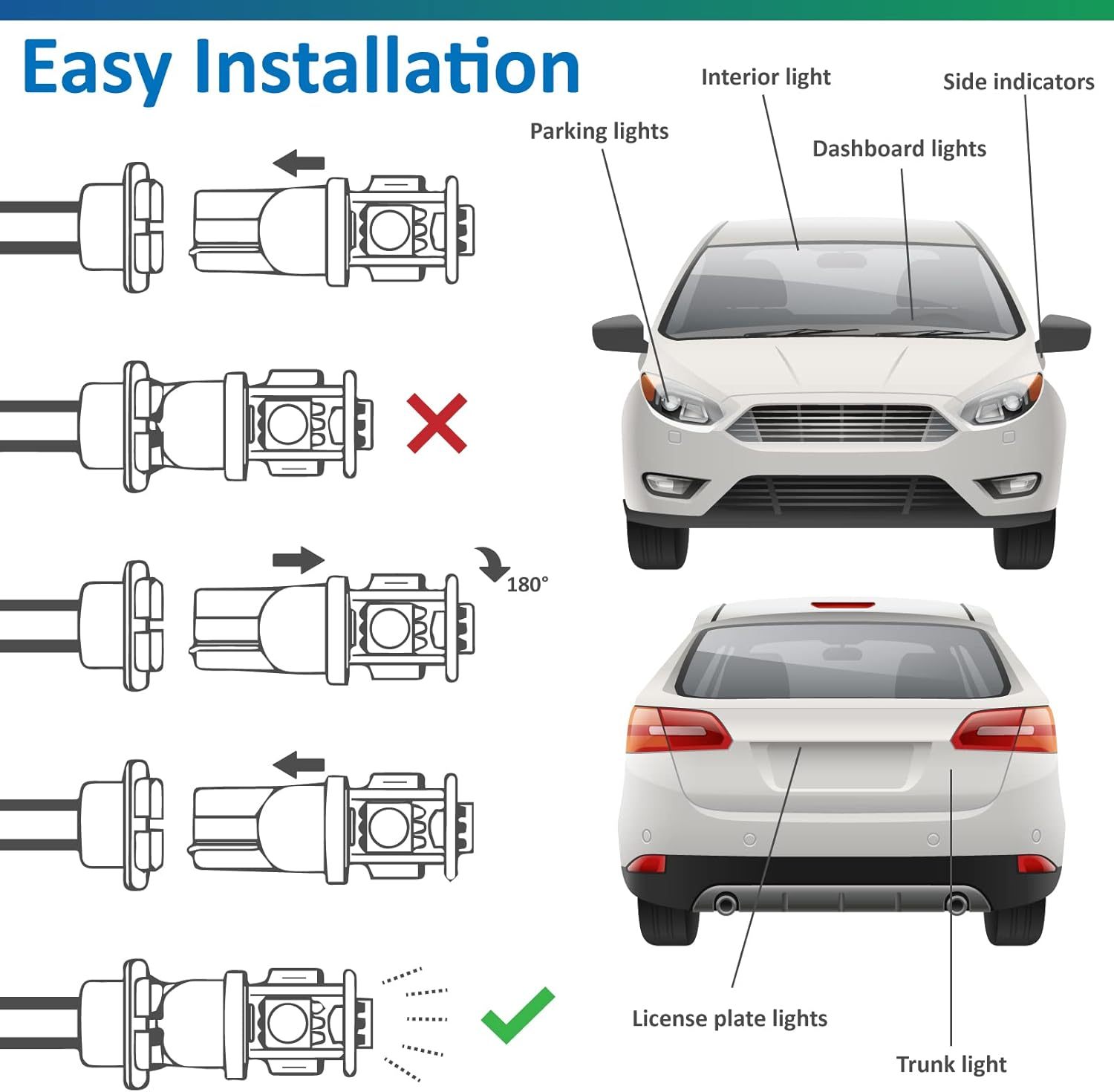 Bonlux T10 501 LED Bulbs W5W LED Bulb Car Bulb Car Light Bulbs LED Side Light Bulb Number Plate Bulb W5W 194 168 2825 Wedge Led Car Bulbs Interior Dome Map Door Light Bulb Cool White 6500K Pack of 12