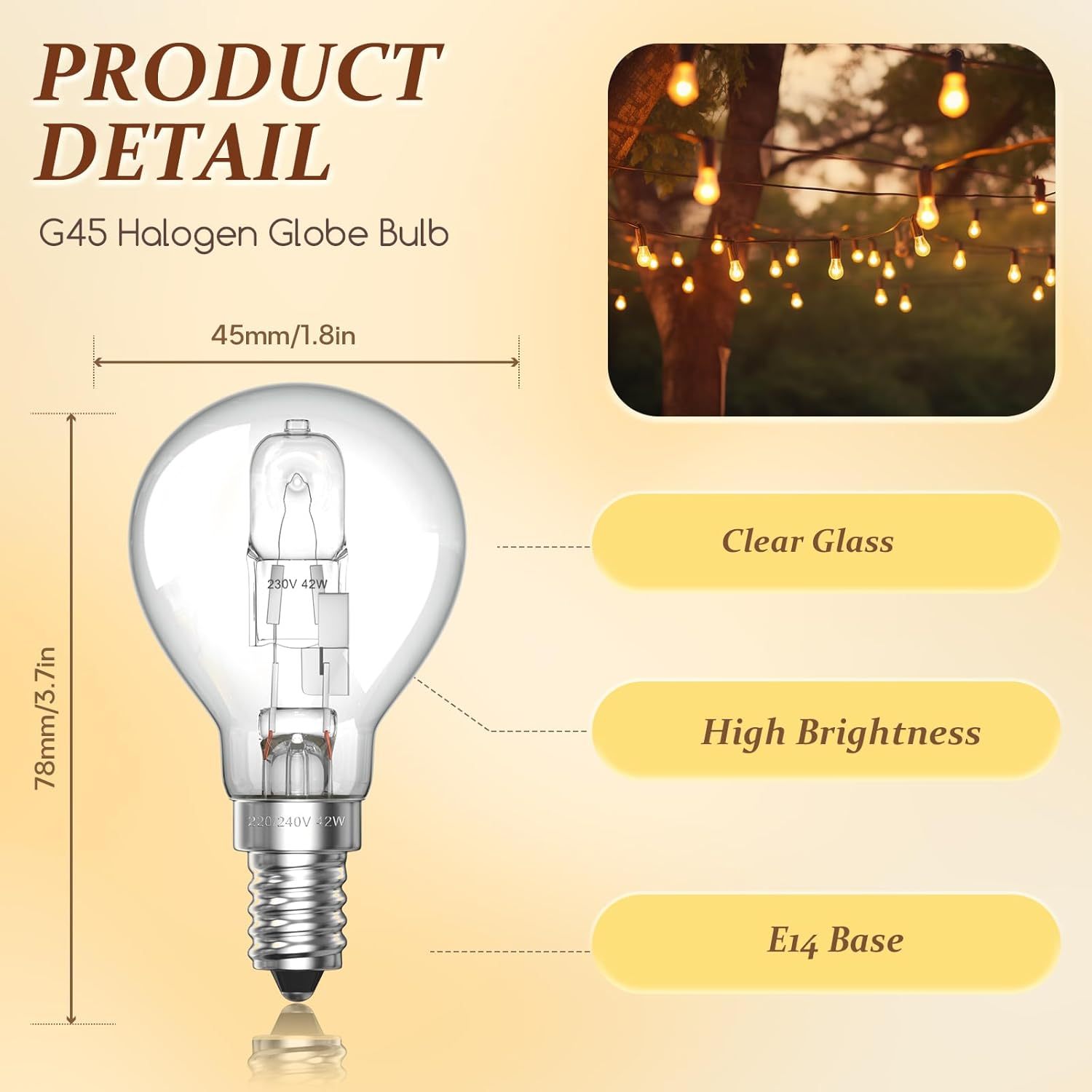 Klarlight 6 Pack E14 28W G45 Dimmable Halogen Bulb, Warm White 2700K Small Edison Screw Globe Halogen Bulb 240V, 40W Equivalent Classic Mini Globes Clear Round Light Bulbs