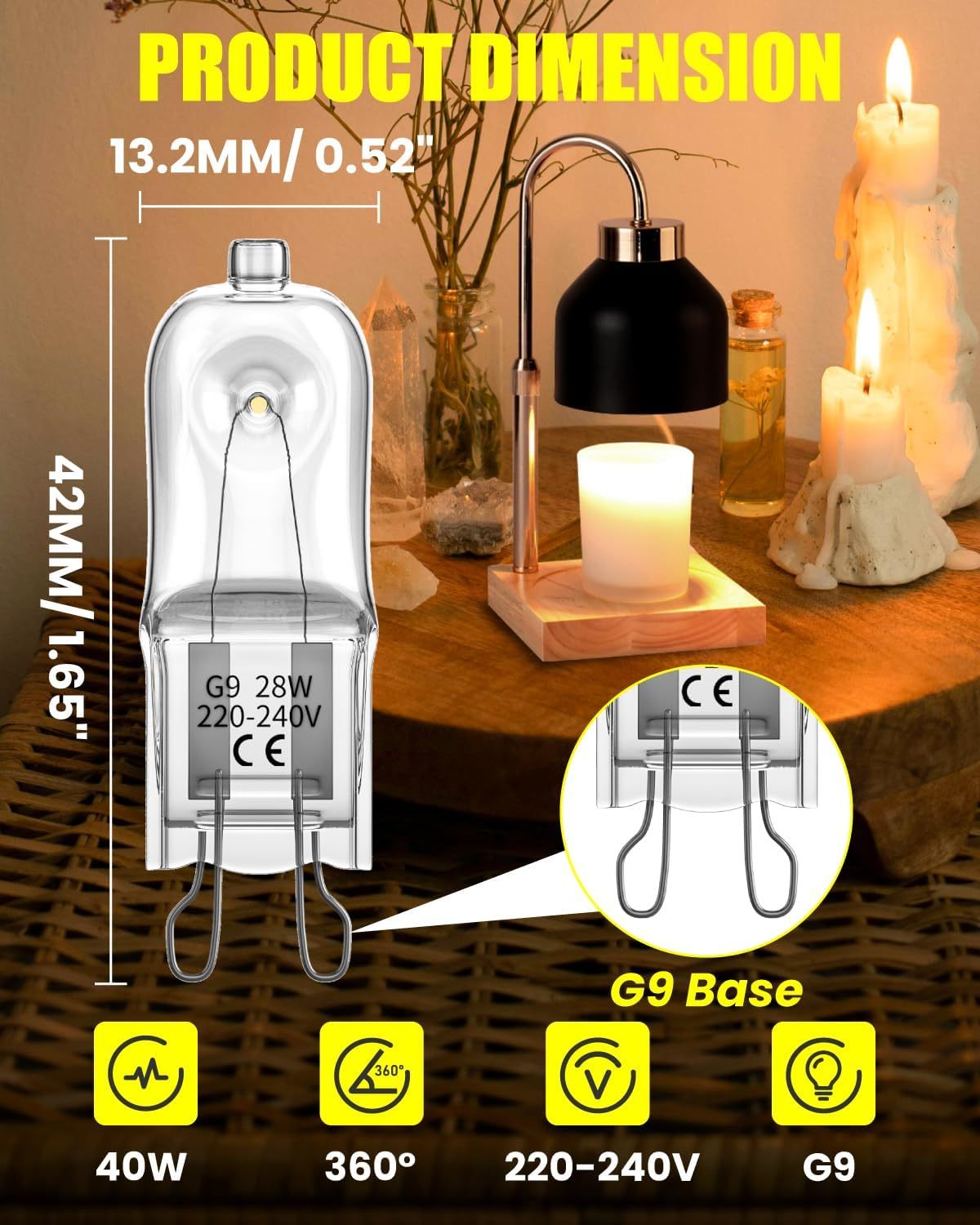 DoRight 10 Pack Wax Burner Bulbs G9 Halogen Bulbs 40W, Wax Melt Burner Bulbs 230V 2700K Warm White G9 Dimmable Halogen Bulb Capsule for Wax Melt Lamp Replacement Candle & Nightlights Wax Warmers