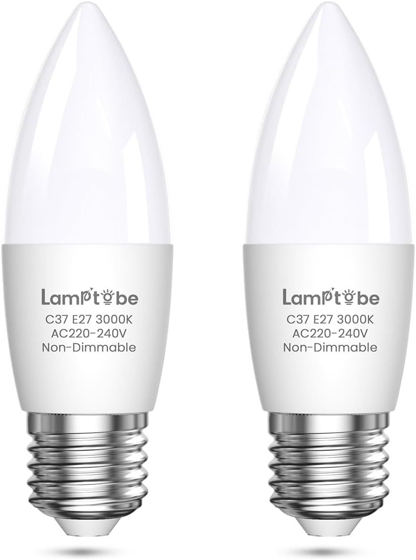 Lamptobe Candle E27 Screw Bulb, Large Screw in Light Bulb E27 LED Bulb, Non-dimmable 7W C37 ES Candle Light Bulbs for Chandelier and Ceiling Pendant, Warm White 3000K, 2-Pack