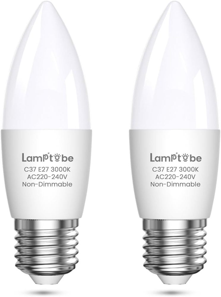 Lamptobe Candle E27 Screw Bulb, Large Screw in Light Bulb E27 LED Bulb, Non-dimmable 7W C37 ES Candle Light Bulbs for Chandelier and Ceiling Pendant, Warm White 3000K, 2-Pack