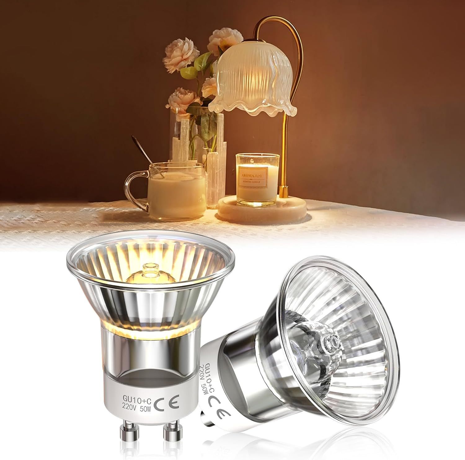 TobeBright 50W GU10 Wax Melt Bulb for Candle Warmer Lamp, Dimmable GU10 Wax Burner Bulbs 2700K Warm White Mini 35mm MR11 GU10 Light Bulbs (AC220-240V, 2 Pack)