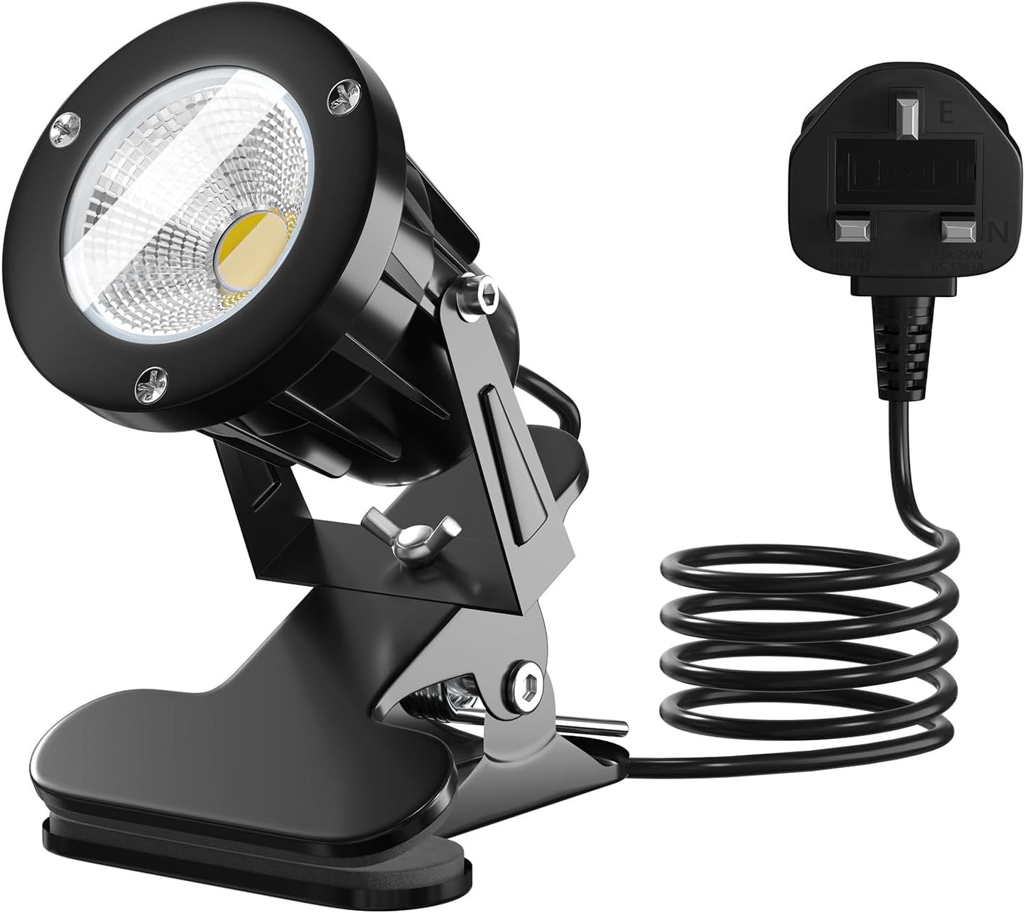 TobeBright Plug in Spotlight Clip On IP65 Water Resistant Plant Spot Light for Outdoor and Indoor Plant Uplight LED Clamp Spot Lights Main Powered 7W Warm White 3000K