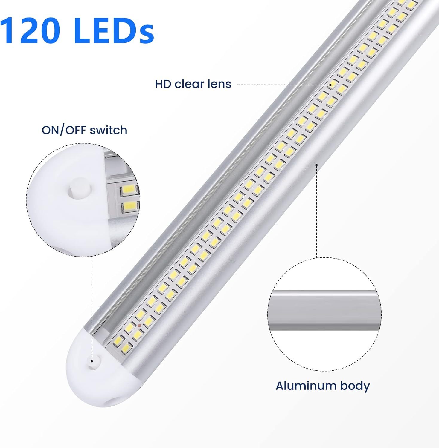Bonlux 12V LED Interior Van Light Bar, Ultrathin 120 LEDs 12V LED Strip Light, Universal Interior Strip Light for RV Carvan Campervan Motorhome Kitchen with Switch,6500K 1800LM Ultra-Bright,4 Pack