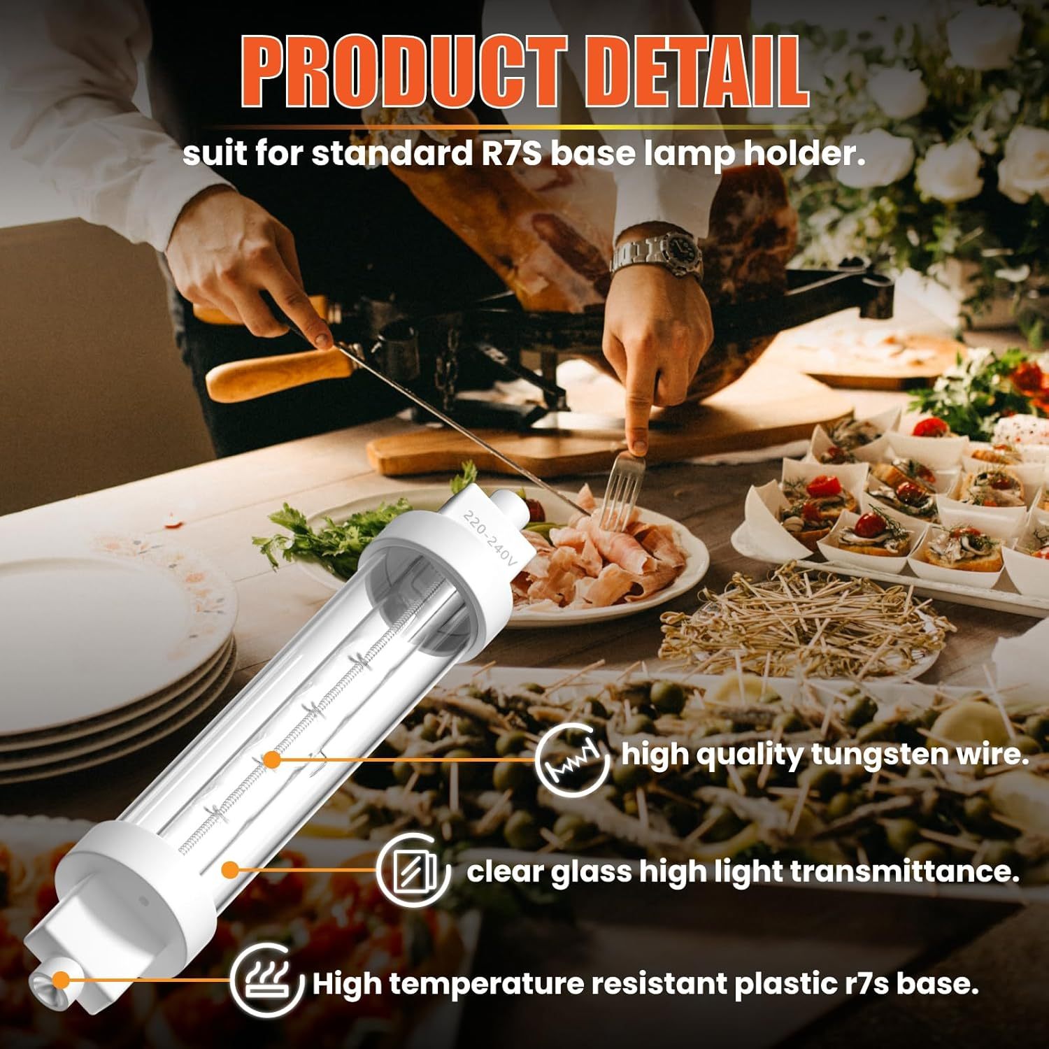Lamptobe 118MM R7S Heat Lamp Bulbs 300w, Gantry Lights Jacketed Food Heat Bulbs Warm White 2700K, Catering Halogen Heat Lamp Bulb 240V for Kitchen,Catered Event,Canteen,Buffets(Pack of 4)