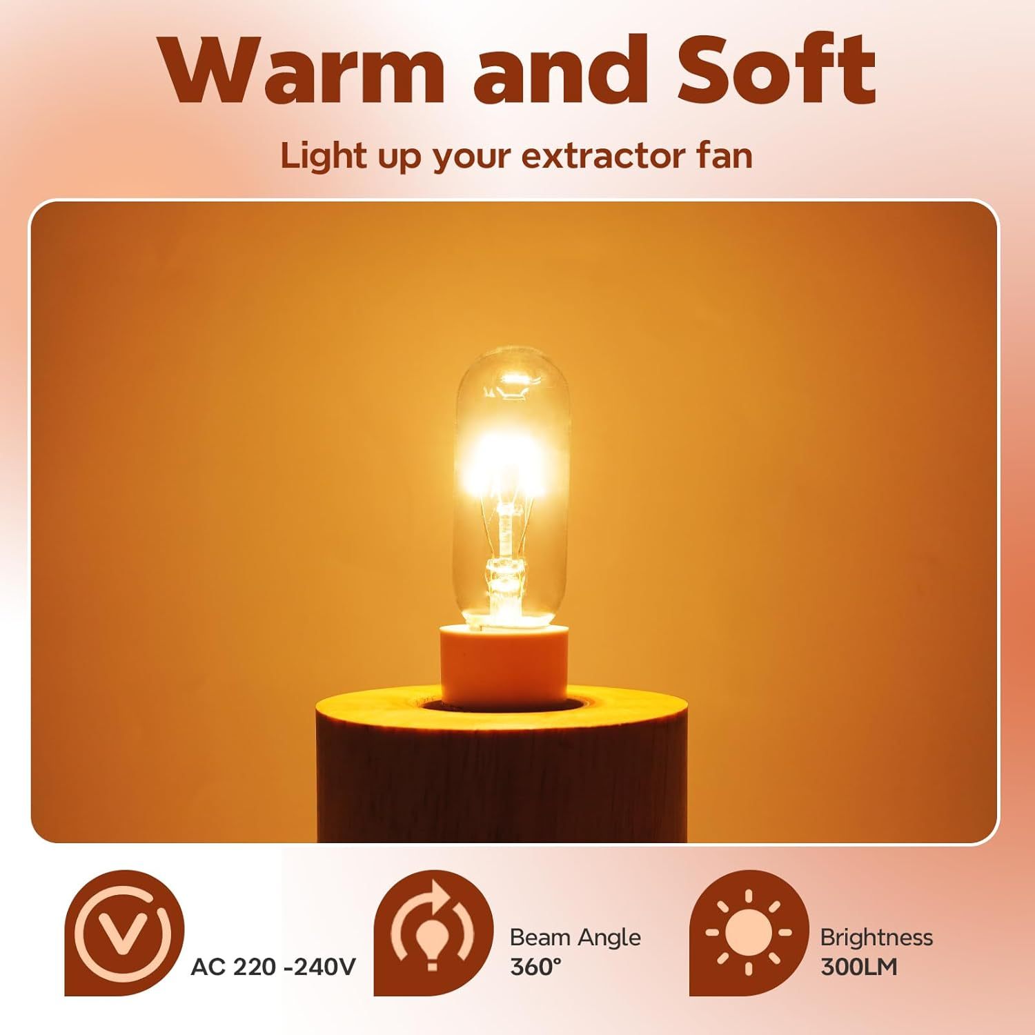 Lamptobe Cooker Hood Bulbs 28W Screw Extractor Fan Bulbs, Oven Hob Light Bulb, SES E14 Small Edison Screw Kitchen Hood Bulb Dimmable, Warm White 2700K, AC 220V-240V, Pack of 4