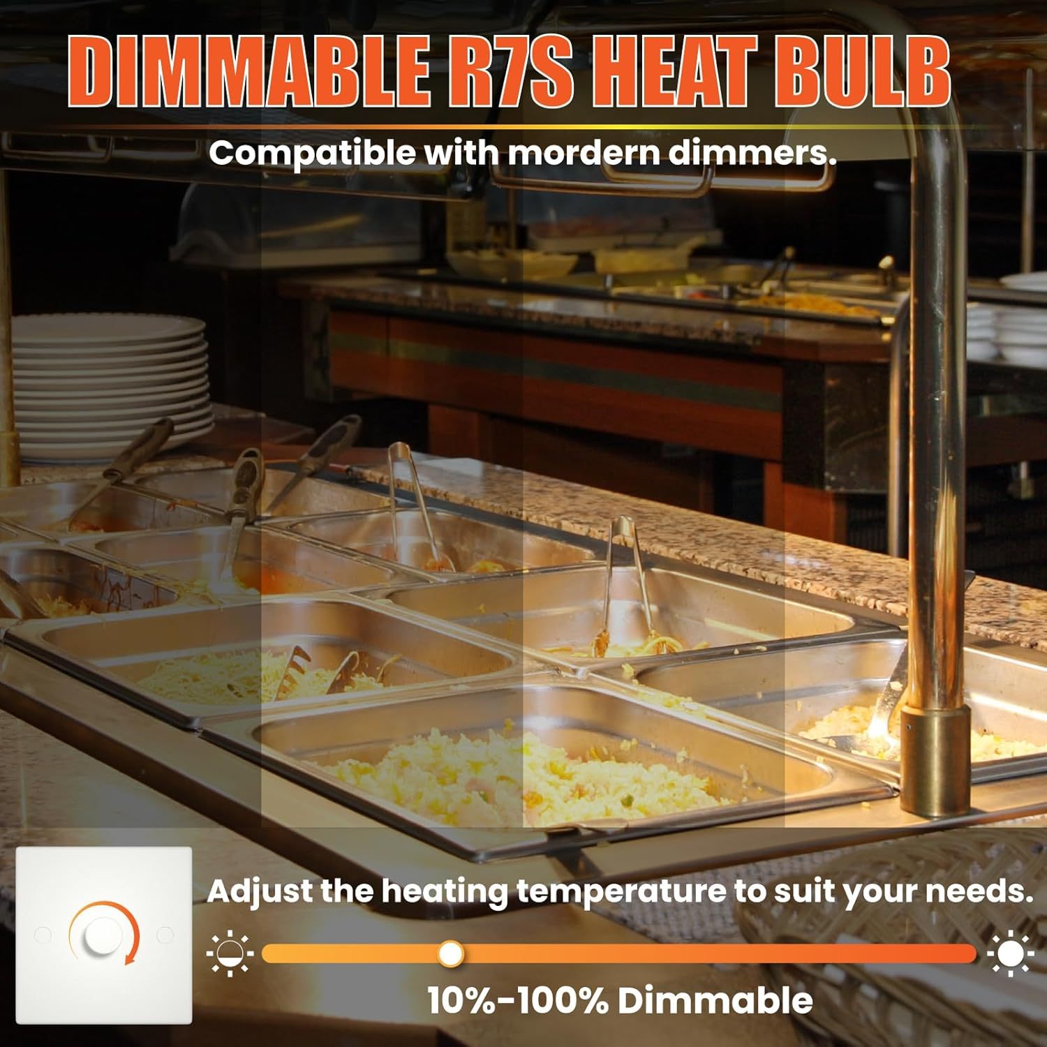 Lamptobe 118MM R7S Heat Lamp Bulbs 300w, Gantry Lights Jacketed Food Heat Bulbs Warm White 2700K, Catering Halogen Heat Lamp Bulb 240V for Kitchen,Catered Event,Canteen,Buffets(Pack of 4)