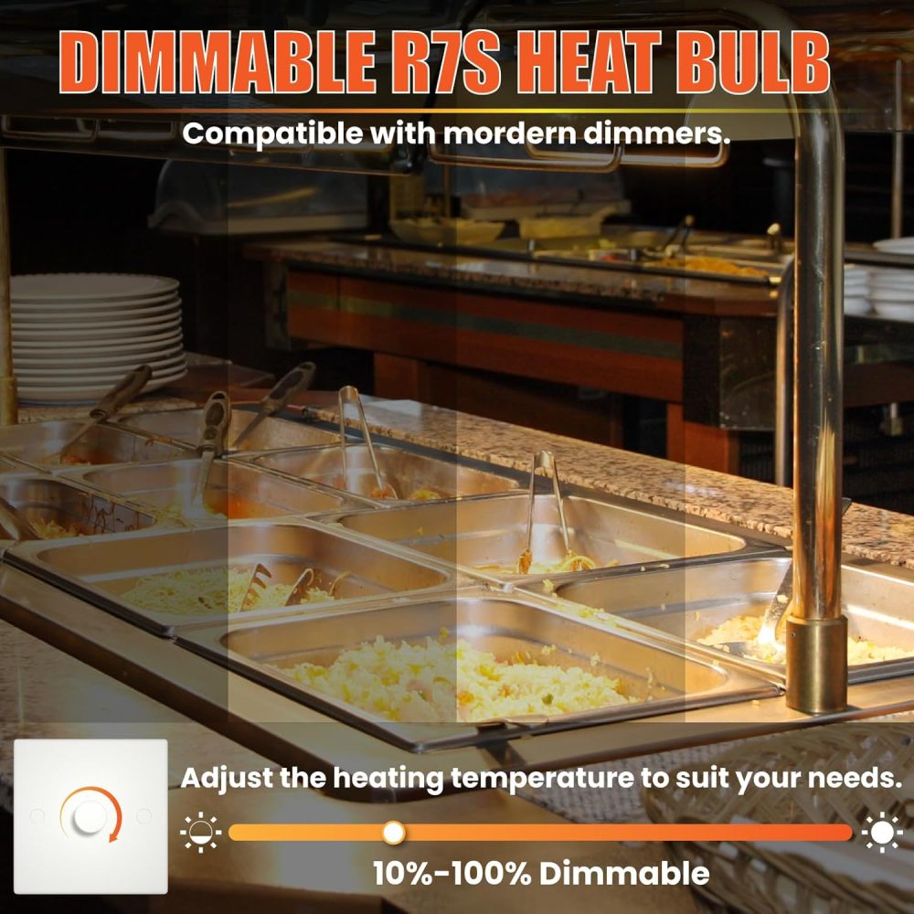 Lamptobe 118MM R7S Heat Lamp Bulbs 300w, Gantry Lights Jacketed Food Heat Bulbs Warm White 2700K, Catering Halogen Heat Lamp Bulb 240V for Kitchen,Catered Event,Canteen,Buffets(Pack of 4)