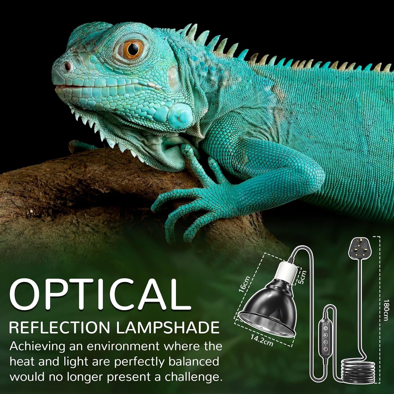HeatingLux Reptile Heat Lamp, Reptile Dome Light Fixture with Timer, Tortoise Heat Lamp with Clamp,Terrarium Hood lamp for Reptile, Tortoise, Beard Dragon
