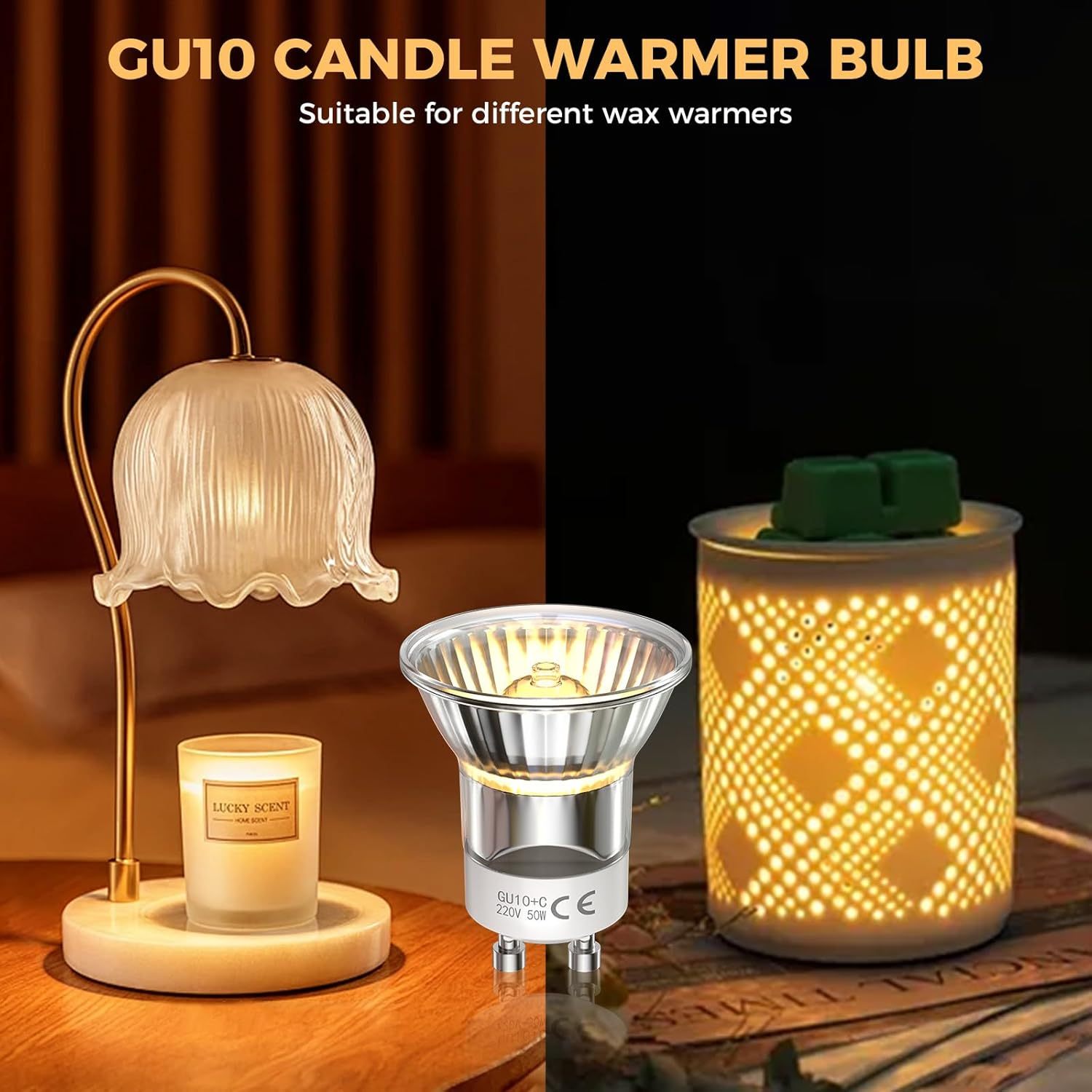 TobeBright 50W GU10 Wax Melt Bulb for Candle Warmer Lamp, Dimmable GU10 Wax Burner Bulbs 2700K Warm White Mini 35mm MR11 GU10 Light Bulbs (AC220-240V, 2 Pack)