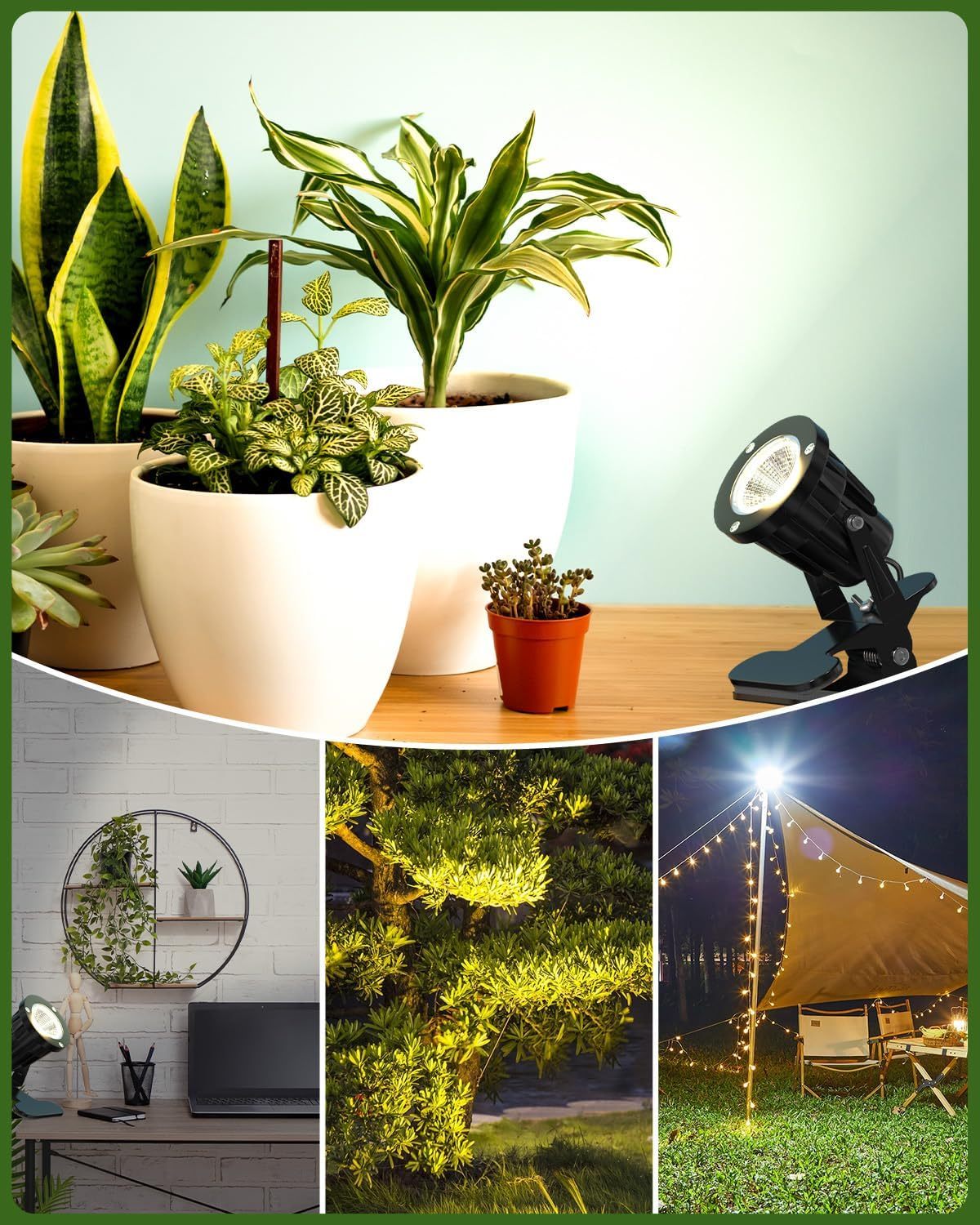 TobeBright Plug in Spotlight Clip On IP65 Water Resistant Plant Spot Light for Outdoor and Indoor Plant Uplight LED Clamp Spot Lights Main Powered 7W Warm White 3000K