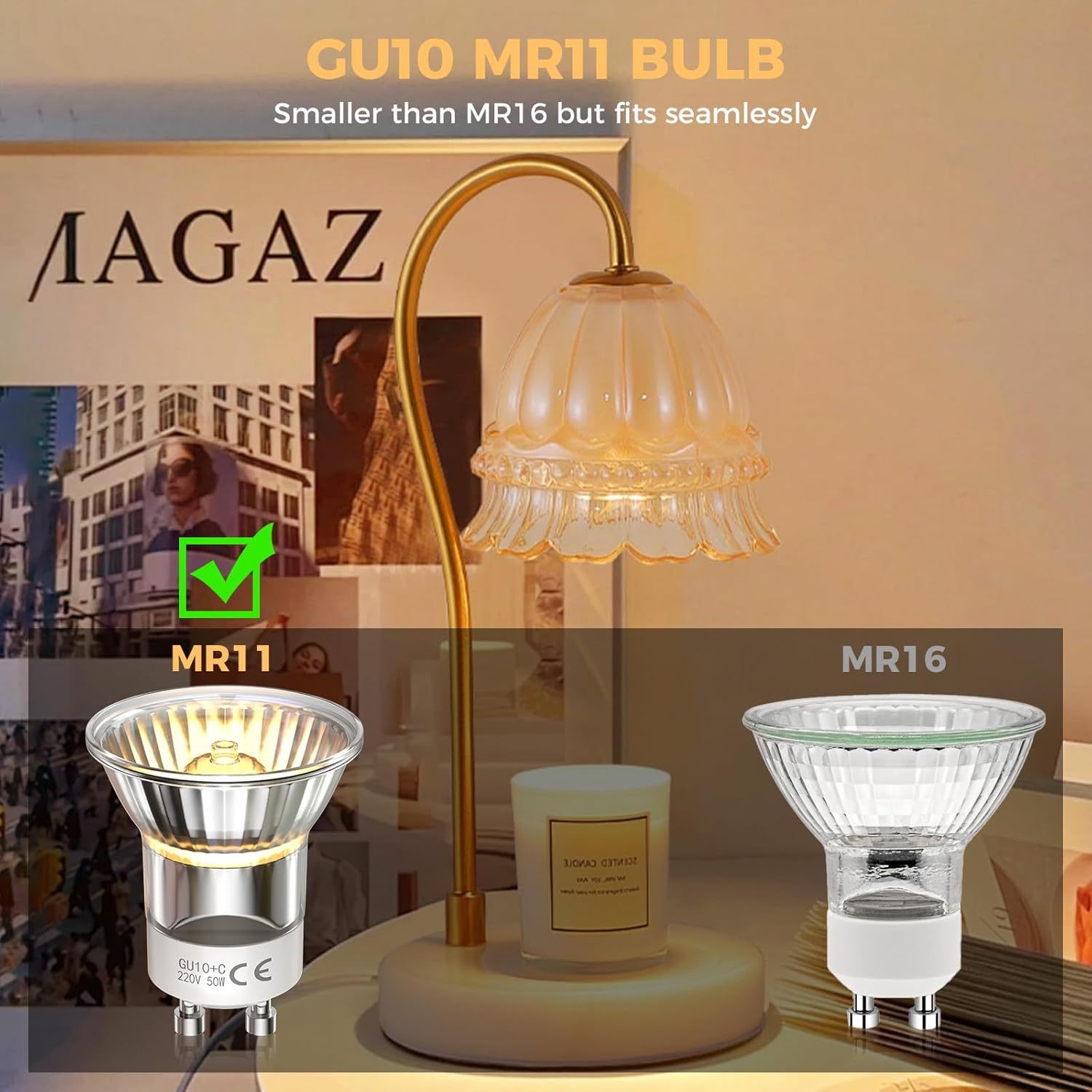 TobeBright 50W GU10 Wax Melt Bulb for Candle Warmer Lamp, Dimmable GU10 Wax Burner Bulbs 2700K Warm White Mini 35mm MR11 GU10 Light Bulbs (AC220-240V, 2 Pack)