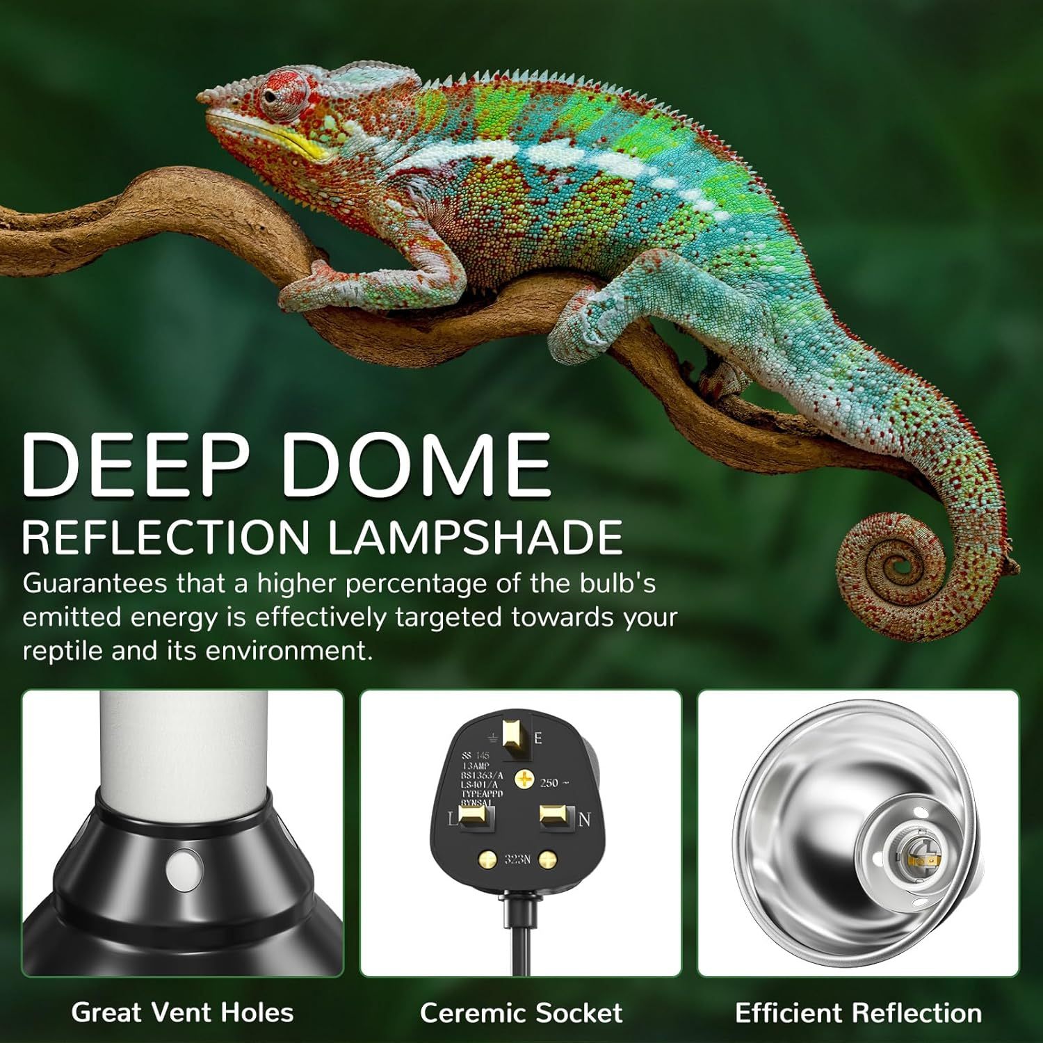 HeatingLux Reptile Heat Lamp, Reptile Dome Light Fixture with Timer, Tortoise Heat Lamp with Clamp,Terrarium Hood lamp for Reptile, Tortoise, Beard Dragon