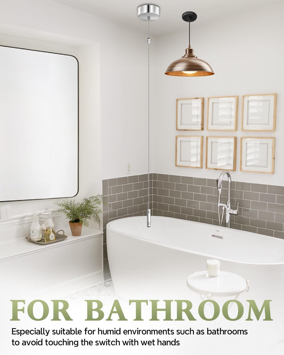 TobeBright Bathroom Light Pull Cord Switch with Chain Kit Ceiling Mounted Chrome Chain Kit Pendant Light Cord Pull Silver Bathroom Accessories