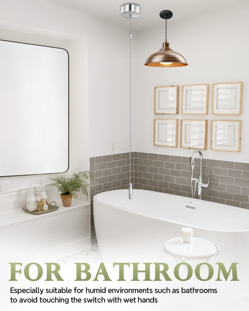 TobeBright Bathroom Light Pull Cord Switch with Chain Kit Ceiling Mounted Chrome Chain Kit Pendant Light Cord Pull Silver Bathroom Accessories