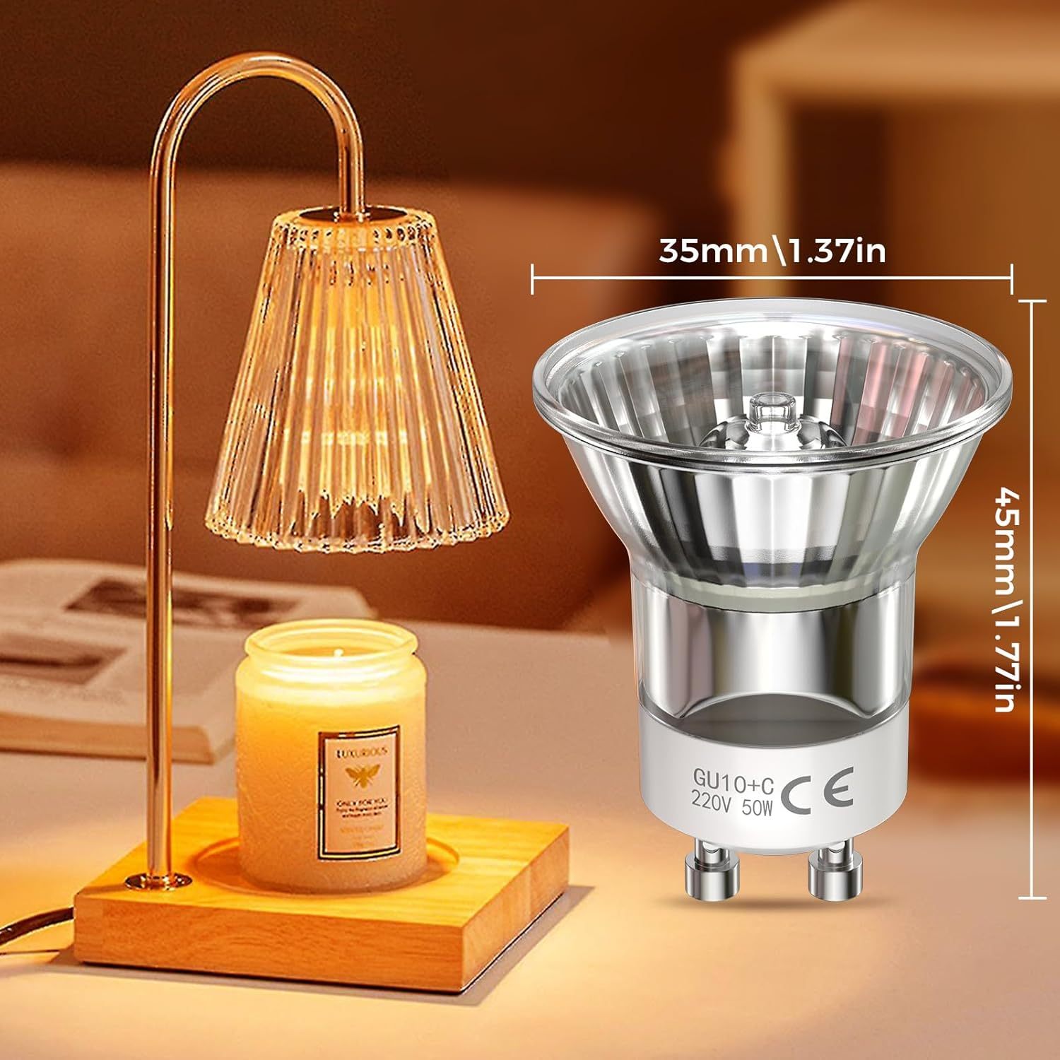 TobeBright 50W GU10 Wax Melt Bulb for Candle Warmer Lamp, Dimmable GU10 Wax Burner Bulbs 2700K Warm White Mini 35mm MR11 GU10 Light Bulbs (AC220-240V, 2 Pack)