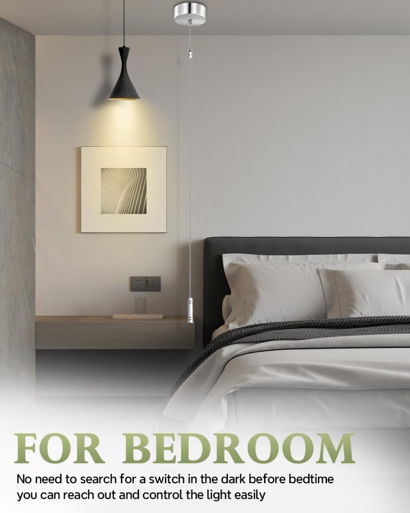 TobeBright Bathroom Light Pull Cord Switch with Chain Kit Ceiling Mounted Chrome Chain Kit Pendant Light Cord Pull Silver Bathroom Accessories