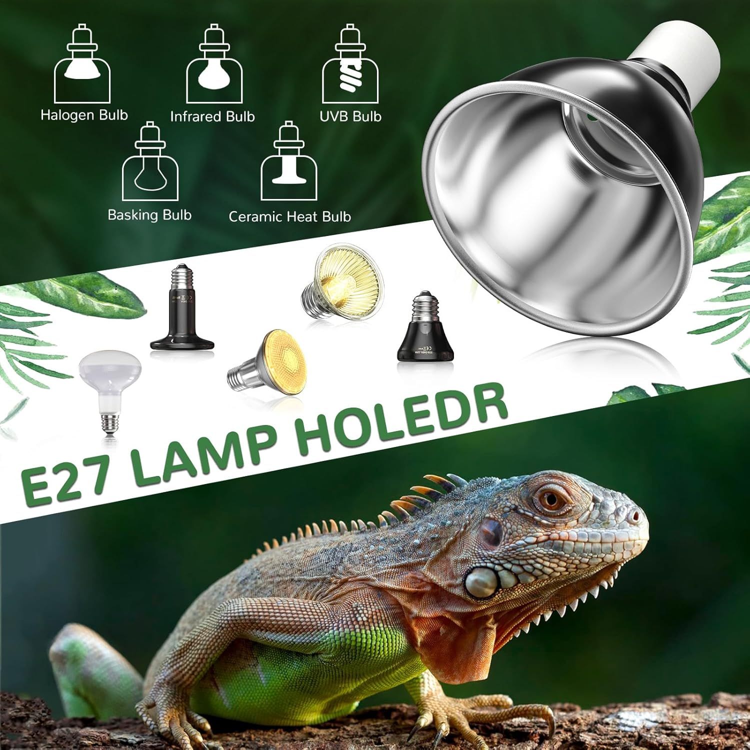 HeatingLux Reptile Heat Lamp, Reptile Dome Light Fixture with Timer, Tortoise Heat Lamp with Clamp,Terrarium Hood lamp for Reptile, Tortoise, Beard Dragon