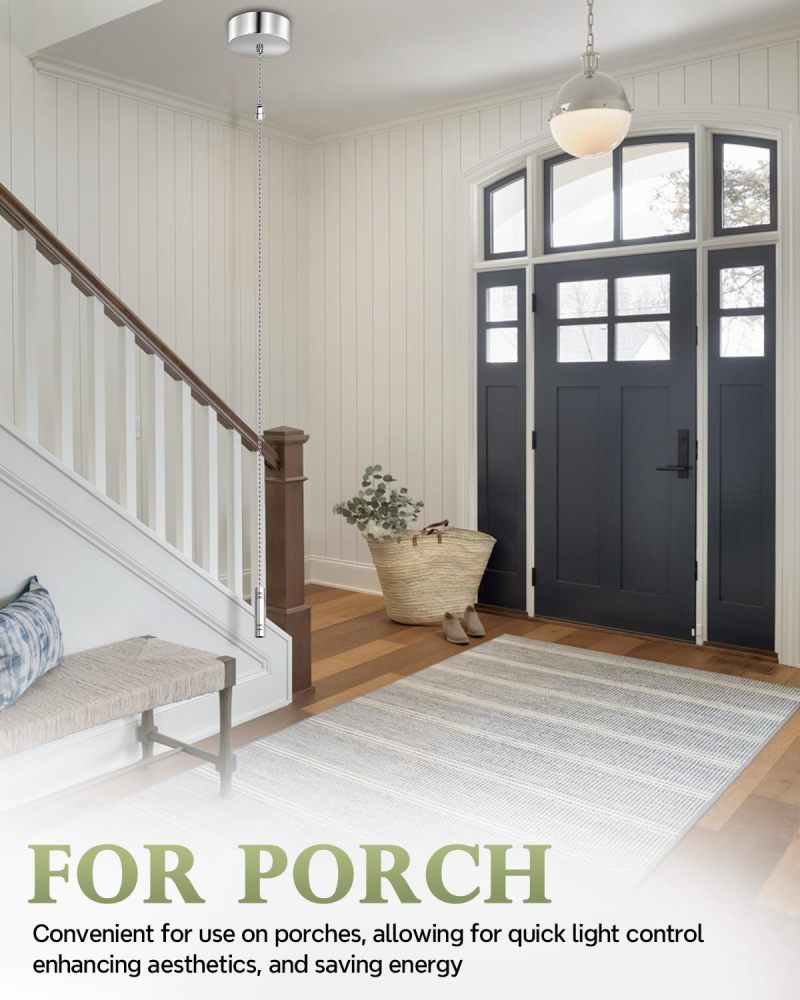 TobeBright Bathroom Light Pull Cord Switch with Chain Kit Ceiling Mounted Chrome Chain Kit Pendant Light Cord Pull Silver Bathroom Accessories