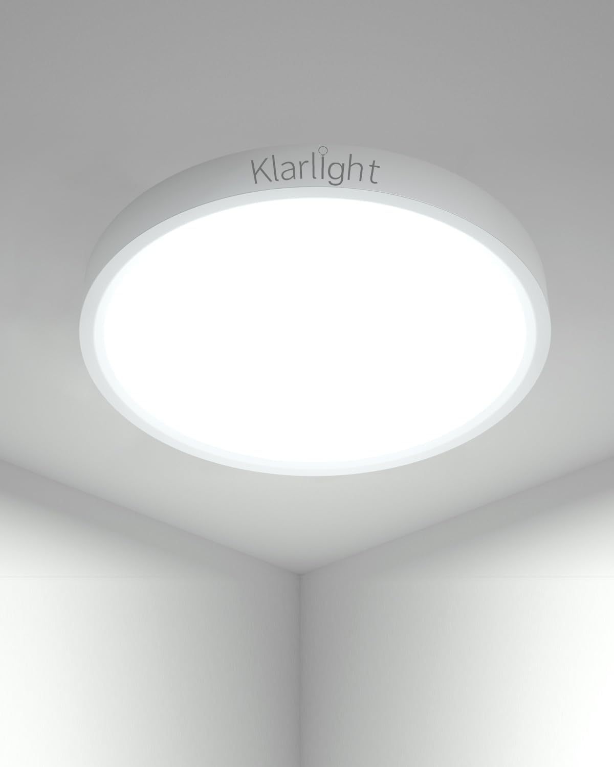Klarlight Bathroom Lights Ceiling，18W 1750LM LED Ceiling Lights，6500K Daylight White，100W Equivalent，Waterproof Flush Mount Lamp Living Room，Bedroom，Kitchen，Office，Porch，23*23*2.5cm (2454-2-WW)