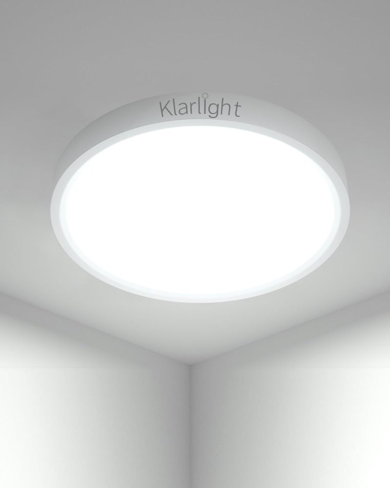 Klarlight Bathroom Lights Ceiling，18W 1750LM LED Ceiling Lights，6500K Daylight White，100W Equivalent，Waterproof Flush Mount Lamp Living Room，Bedroom，Kitchen，Office，Porch，23*23*2.5cm (2454-2-WW)