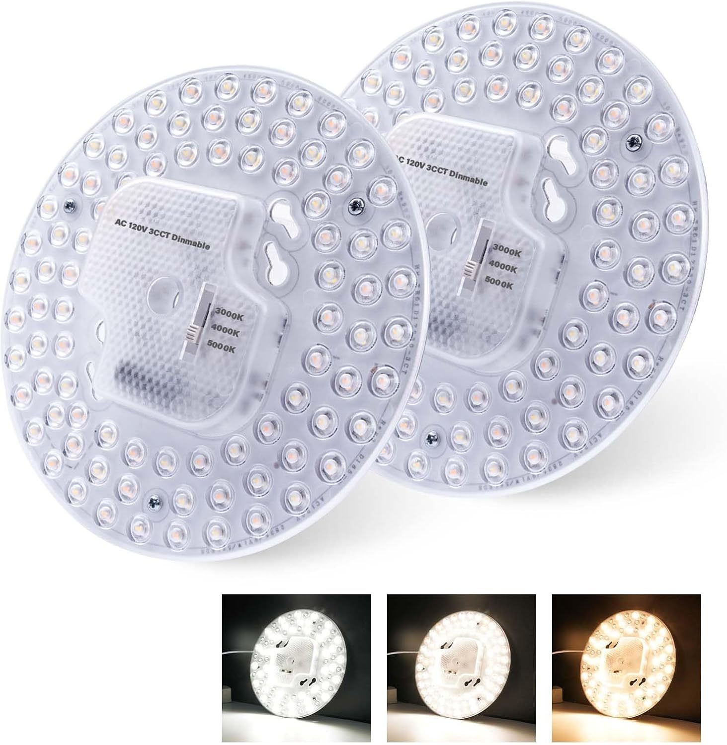 2Pack 36W LED Light Engine Retrofit Kit,6.69inch 3200LM 3CCT 3000K/4000K/5000K Dimmable Ceiling Fan Light Kits,AC 120-130V Ceiling Fan Light Replacement for Ceiling Flush Light