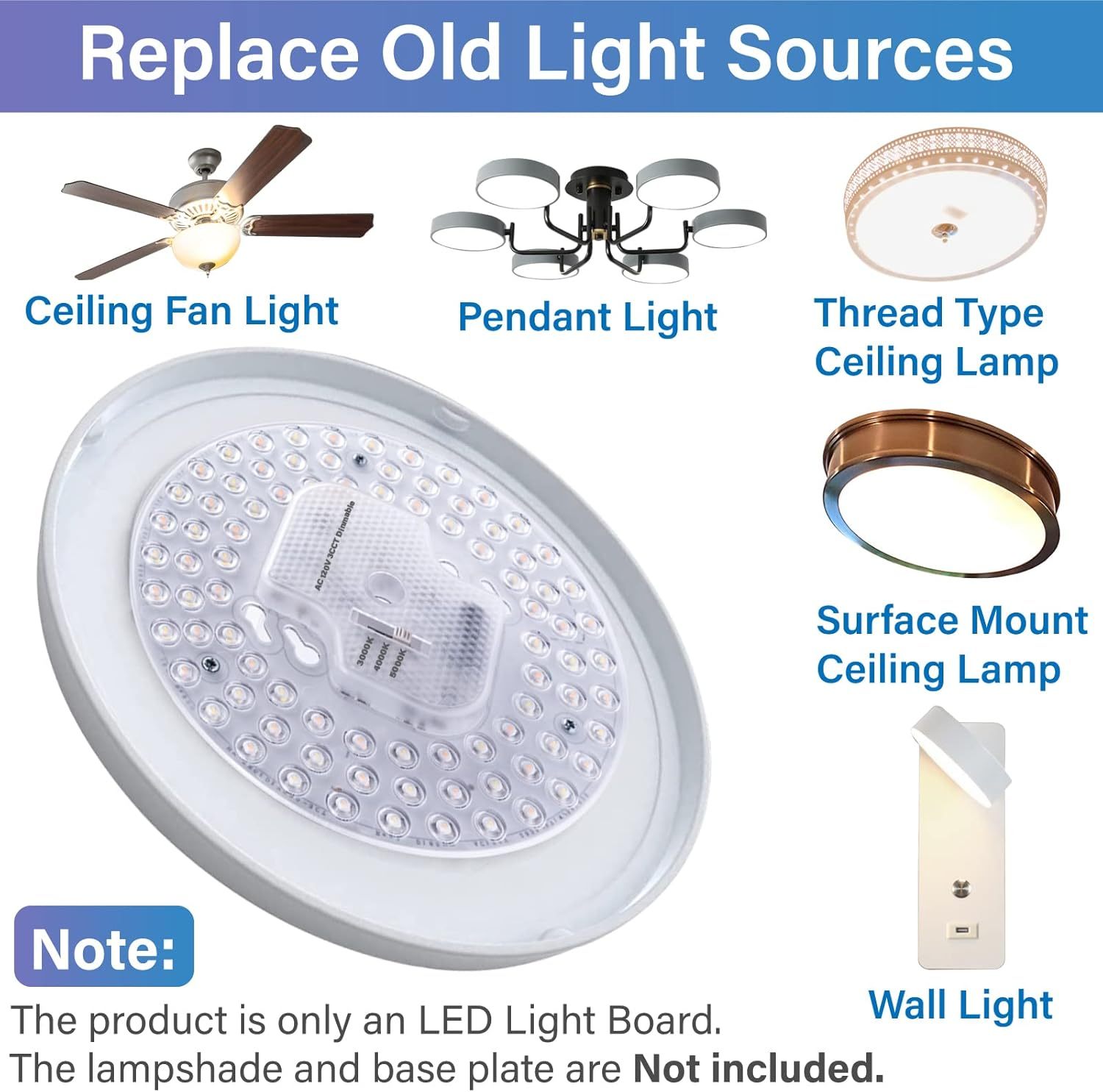 2Pack 36W LED Light Engine Retrofit Kit,6.69inch 3200LM 3CCT 3000K/4000K/5000K Dimmable Ceiling Fan Light Kits,AC 120-130V Ceiling Fan Light Replacement for Ceiling Flush Light