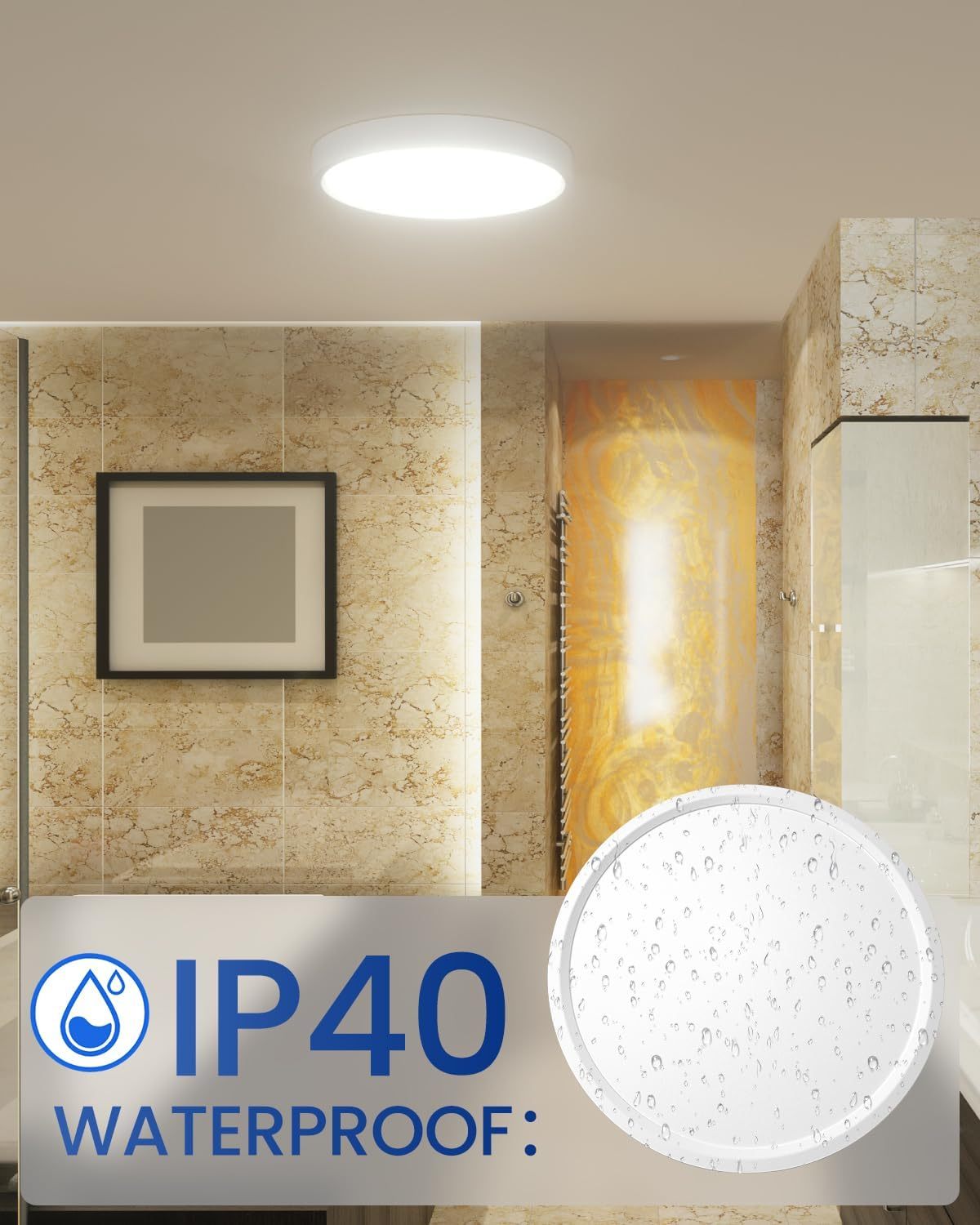 Klarlight Bathroom Lights Ceiling，18W 1750LM LED Ceiling Lights，6500K Daylight White，100W Equivalent，Waterproof Flush Mount Lamp Living Room，Bedroom，Kitchen，Office，Porch，23*23*2.5cm (2454-2-WW)