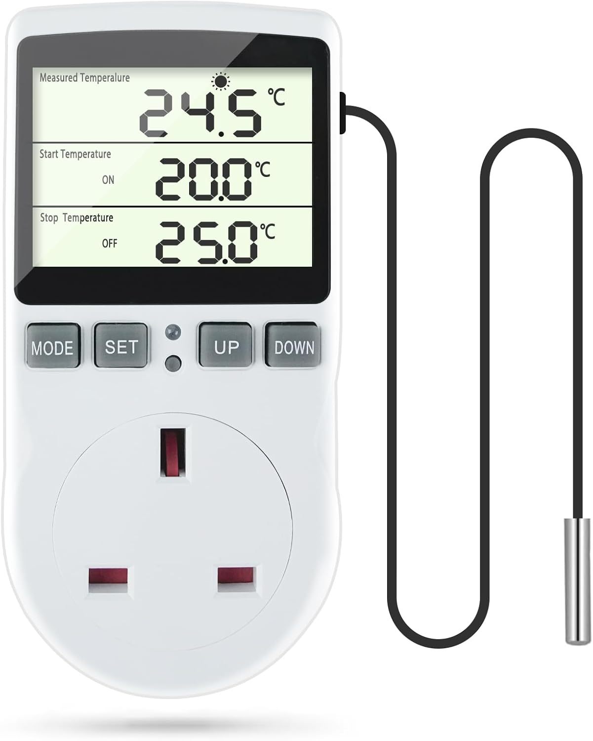 Doright Digital Temperature Controller,LCD Screen Heating Cooling Temperature Switch,Thermostat UK Plug 250V/13A Digital Temperature Controller for Greenhouse Farm Terrarium Reptile
