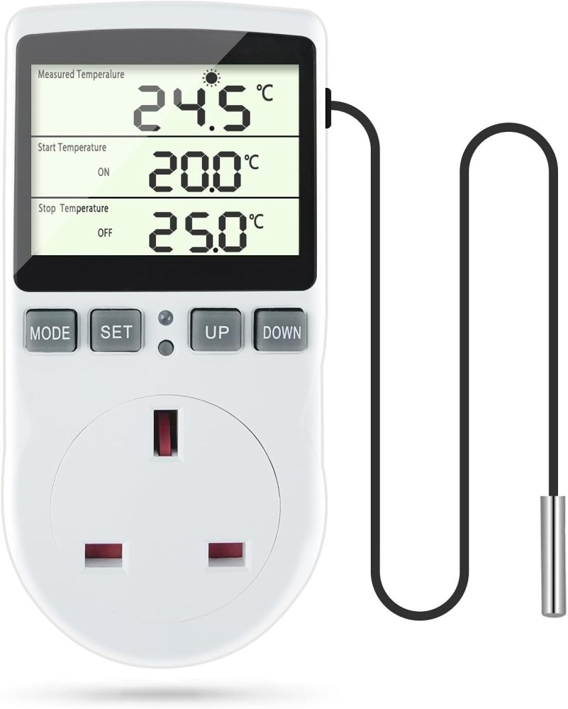 Doright Digital Temperature Controller,LCD Screen Heating Cooling Temperature Switch,Thermostat UK Plug 250V/13A Digital Temperature Controller for Greenhouse Farm Terrarium Reptile