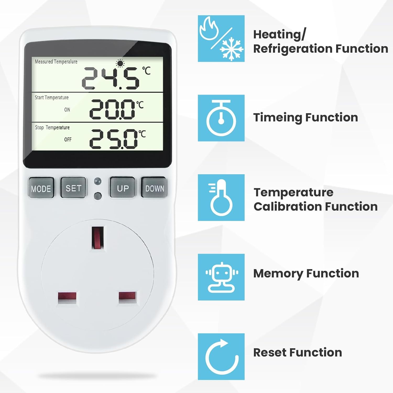 Doright Digital Temperature Controller,LCD Screen Heating Cooling Temperature Switch,Thermostat UK Plug 250V/13A Digital Temperature Controller for Greenhouse Farm Terrarium Reptile