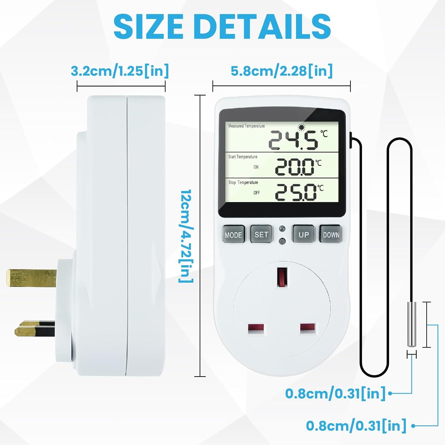 Doright Digital Temperature Controller,LCD Screen Heating Cooling Temperature Switch,Thermostat UK Plug 250V/13A Digital Temperature Controller for Greenhouse Farm Terrarium Reptile