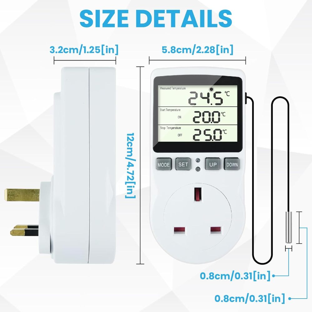 Doright Digital Temperature Controller,LCD Screen Heating Cooling Temperature Switch,Thermostat UK Plug 250V/13A Digital Temperature Controller for Greenhouse Farm Terrarium Reptile