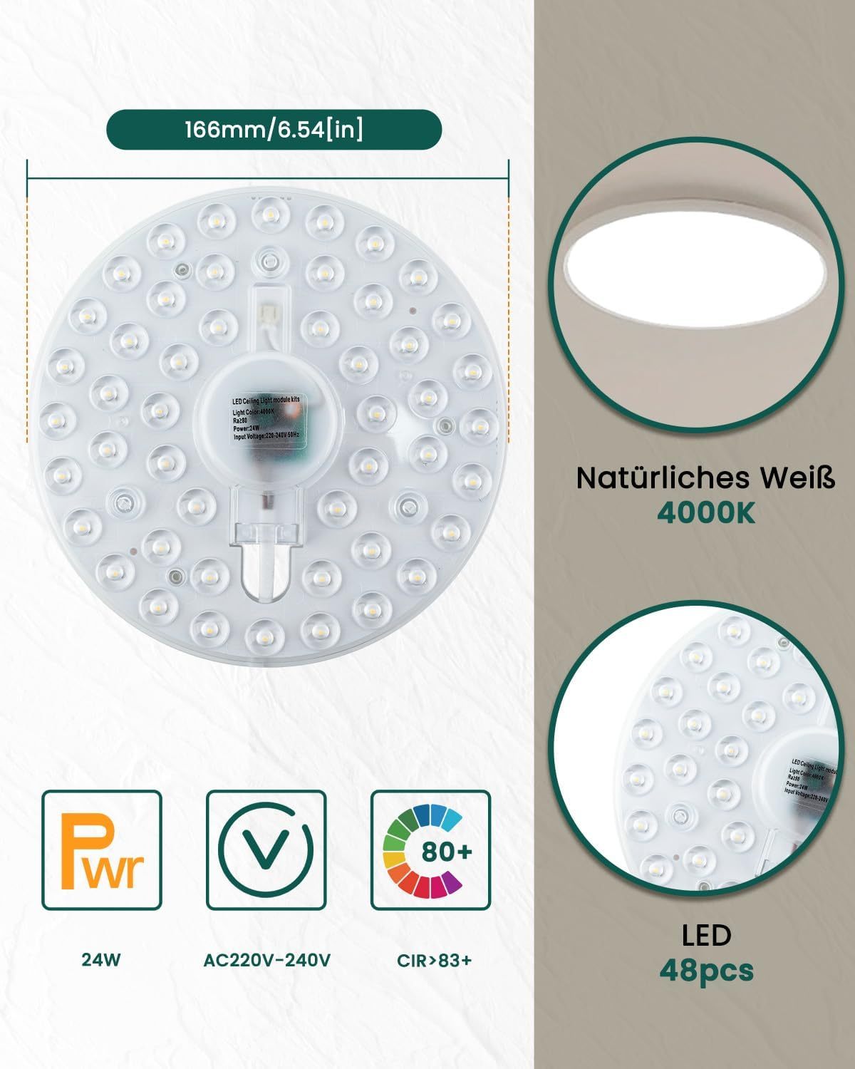 Bonlux 24W LED Modul Umbausatz für Deckenleuchten Naturweiß 4000K Umrüstsatz Mit Befestigungsmagnet Hochhelles Rundes Solides Deckenlicht Ersatzform, Ersatzbirne für Esszimmer, Schlafzimmer 220V