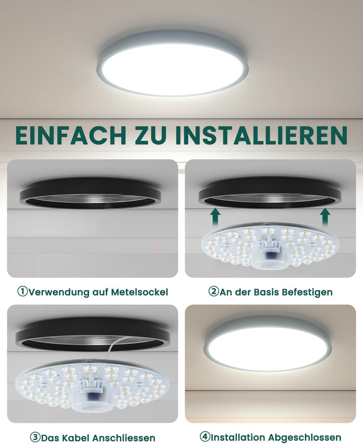 Bonlux 24W LED Modul Umbausatz für Deckenleuchten Naturweiß 4000K Umrüstsatz Mit Befestigungsmagnet Hochhelles Rundes Solides Deckenlicht Ersatzform, Ersatzbirne für Esszimmer, Schlafzimmer 220V