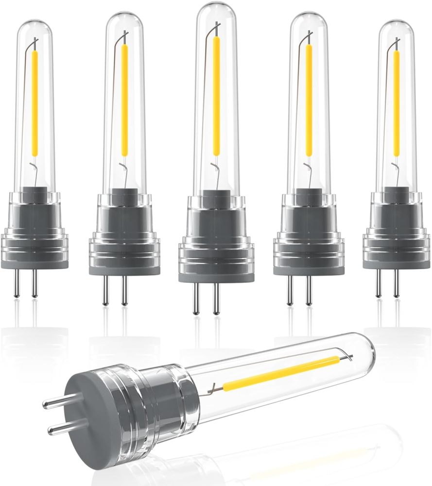 Luxvista S14 LED Bulb Outdoor Plug in, 1W Spare LED Filament Light Bulb Warm White 2700K, 2Pin-S14 Replacement Bulbs for Outside String Lights, 6-Pack